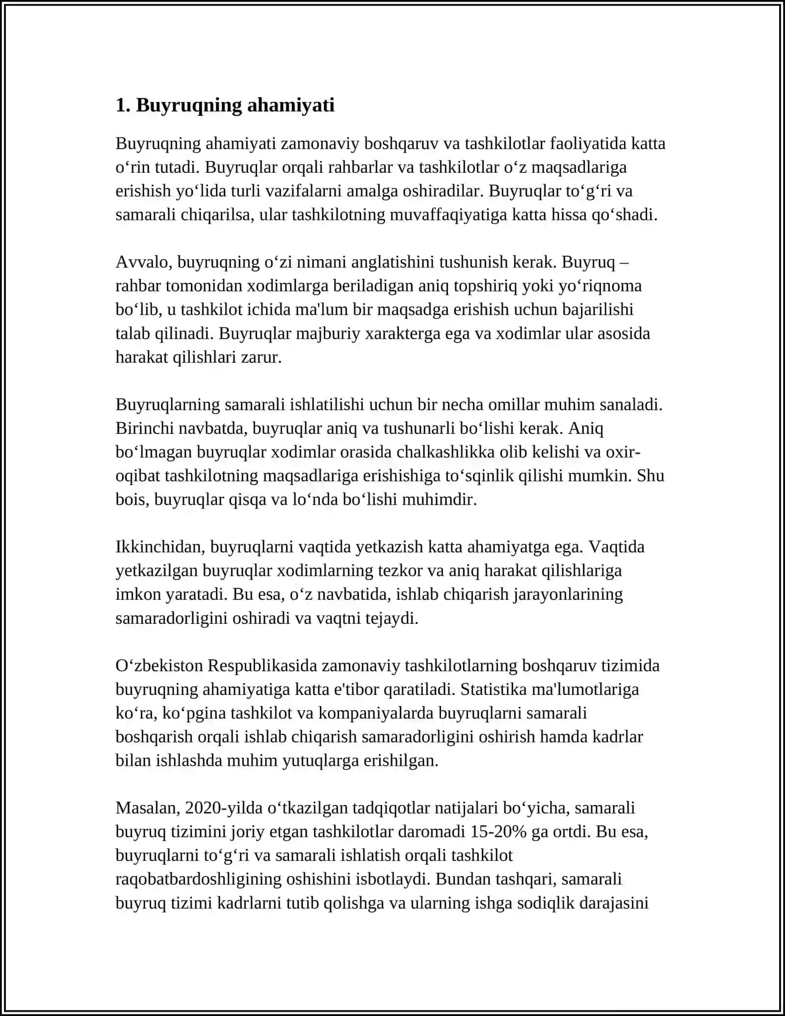 MUSTAQIL ISH Mavzu: BUYRUQ FARMOYISH KÓRSATMA 3