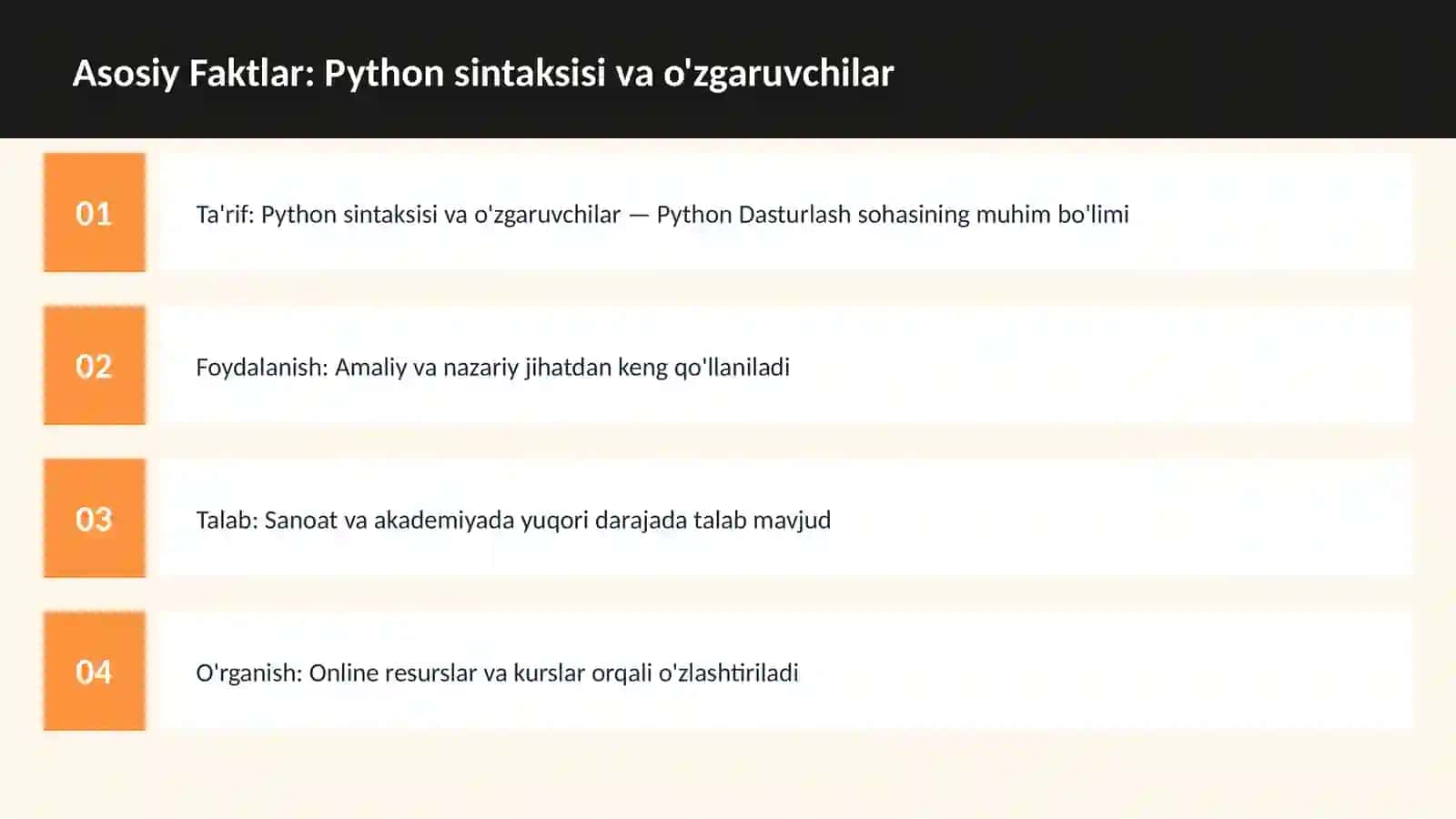 Python sintaksisi va o'zgaruvchilar 3