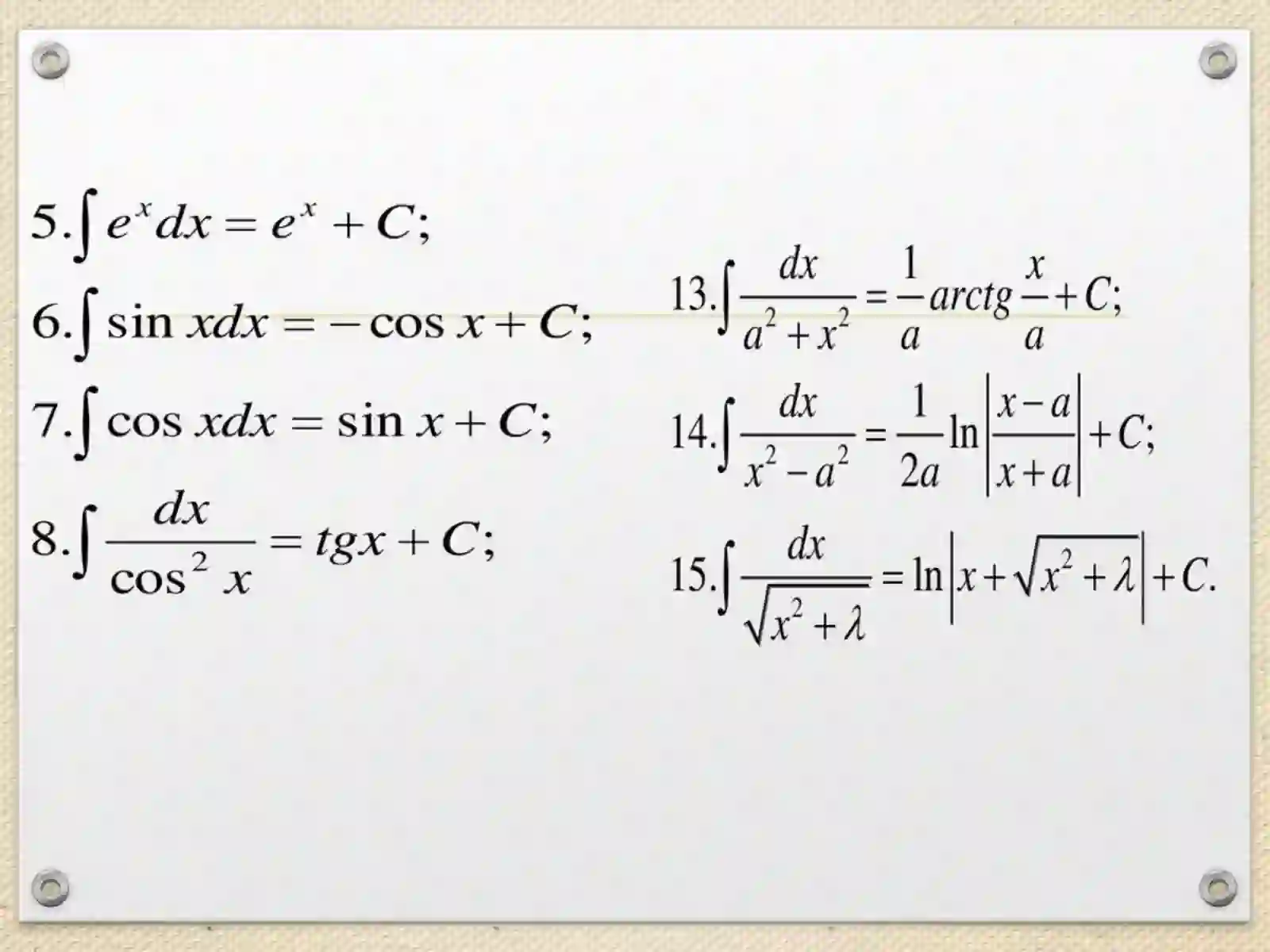 Integrallari jadvali. Aniq integral. Nyuton-Lyubnits formulasi 3
