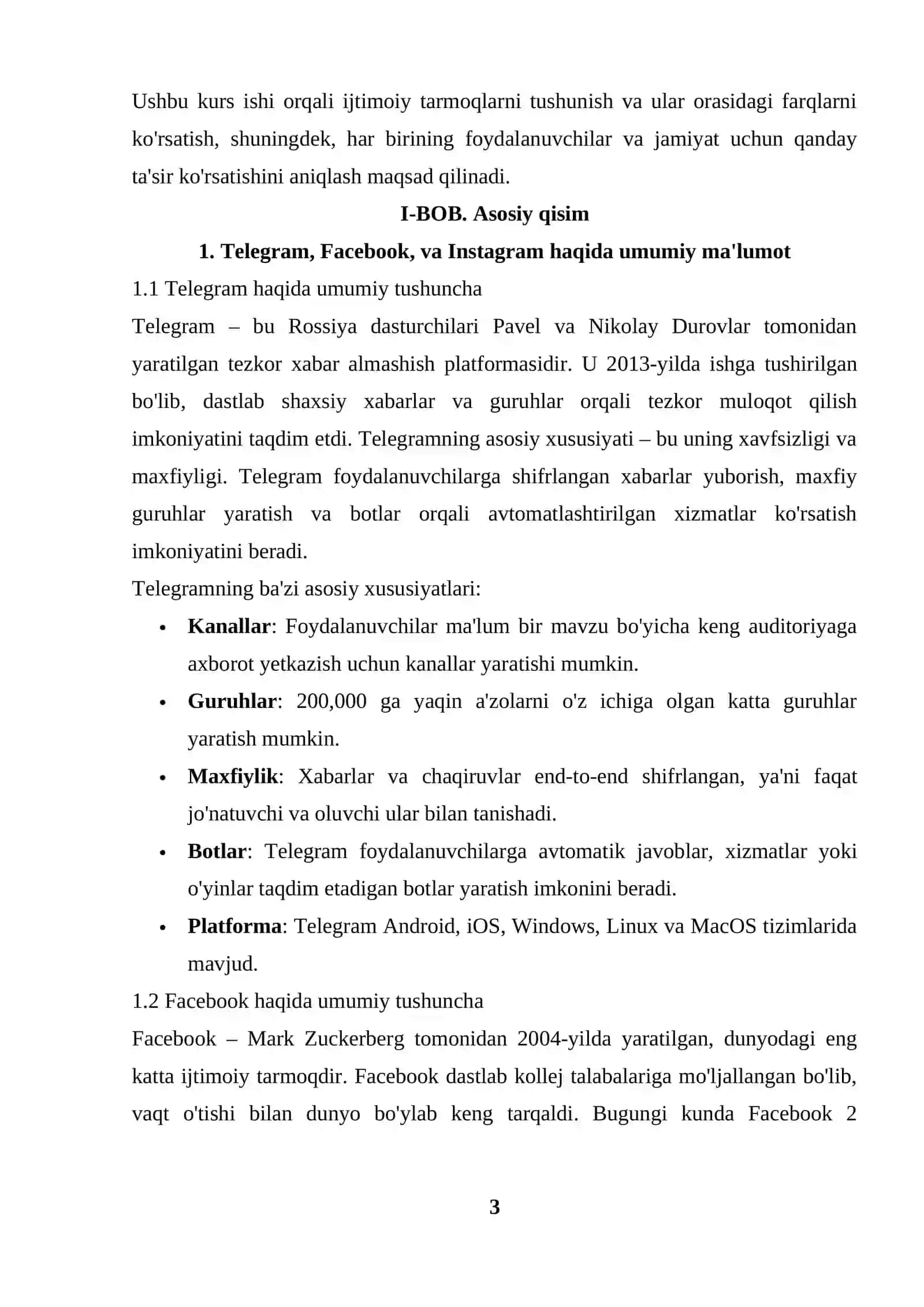 Telegram, Fasebook, Instagramlarni tushunchalari va qiyosiy tahlili 3