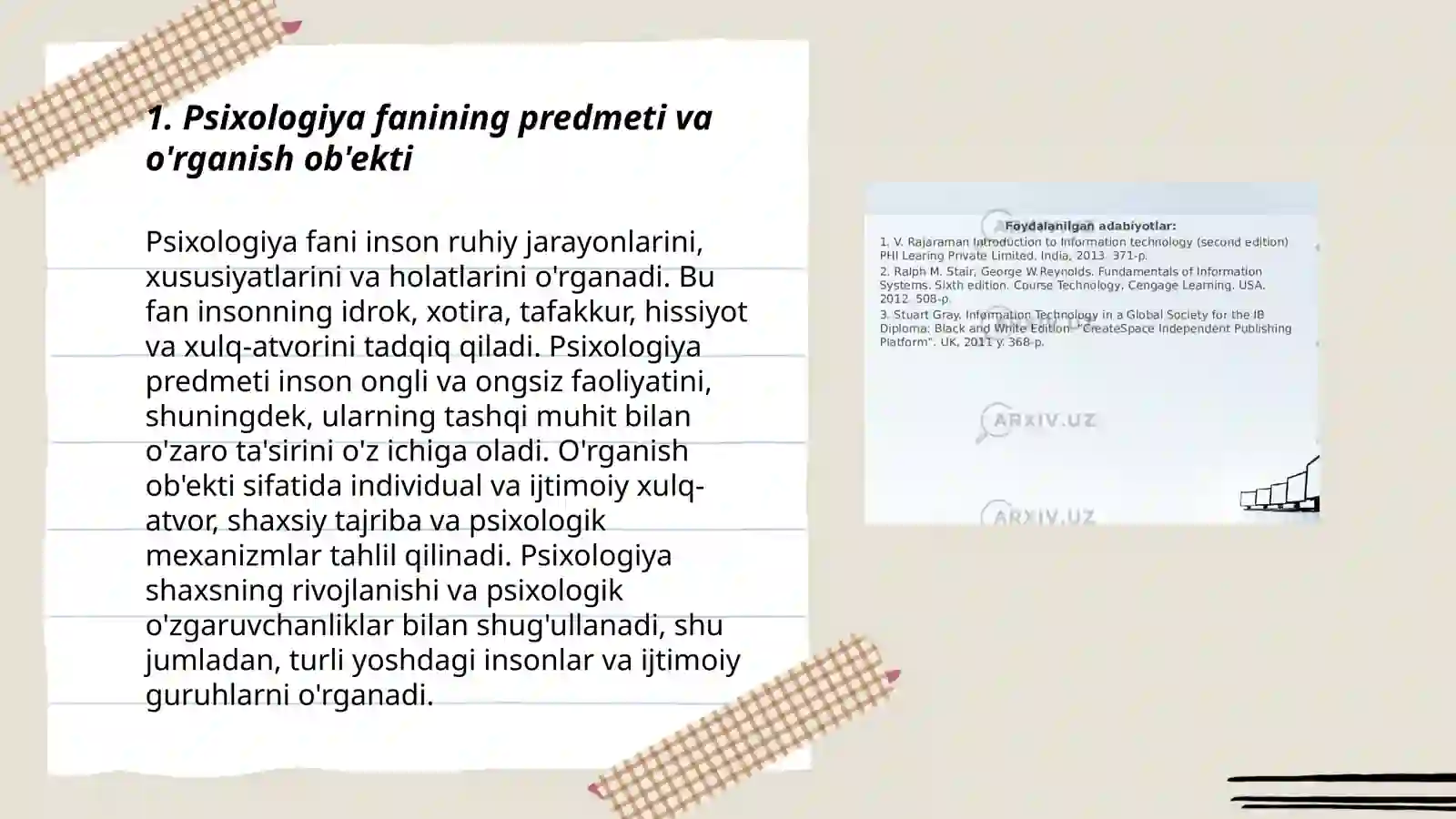 Psixologiya fanining maqsad va vazifalari. Ong haqida tushuncha va uning xossalari 3