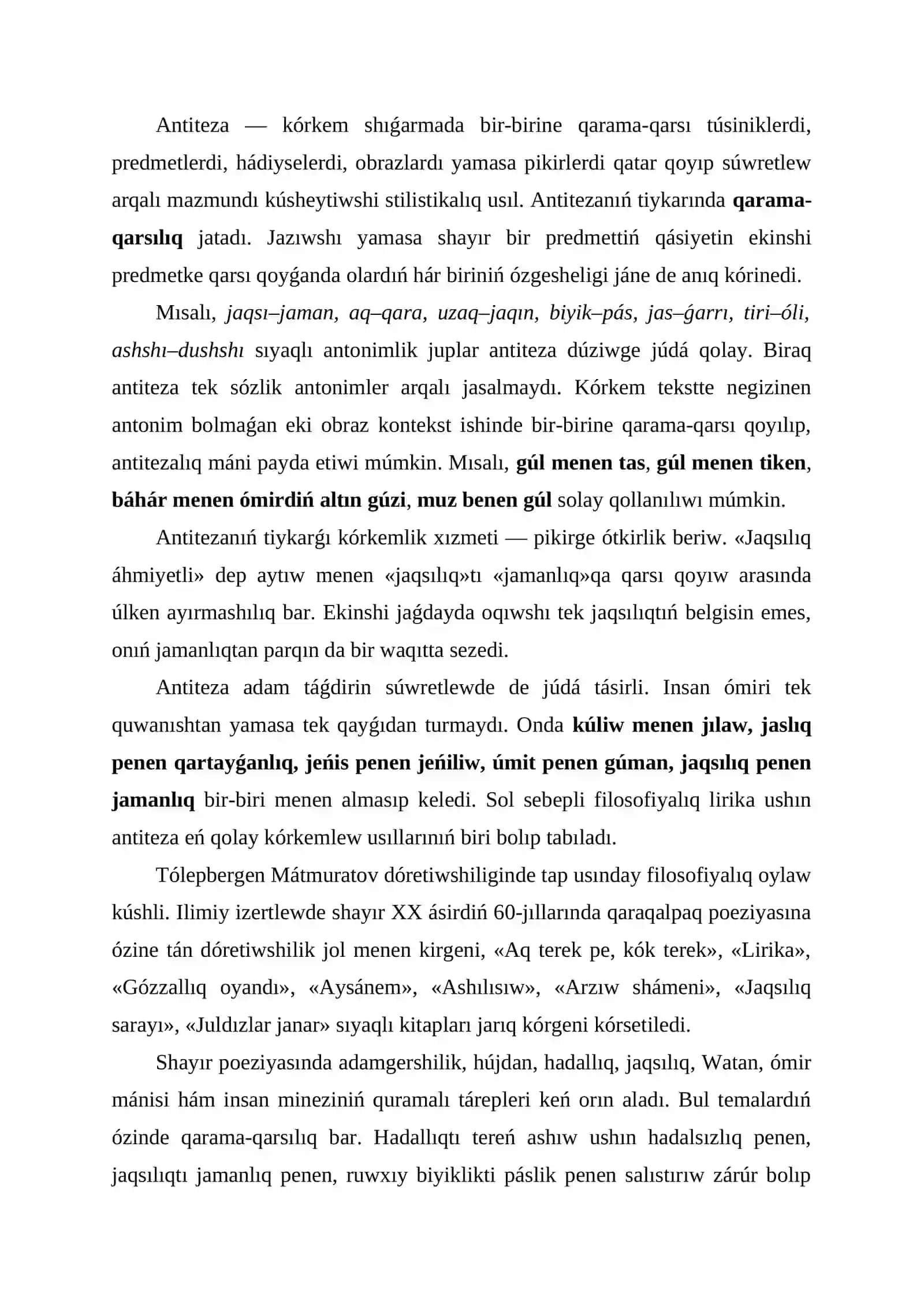T. Mátmuratov lirikasında antitezanıń qollanılıwı 3