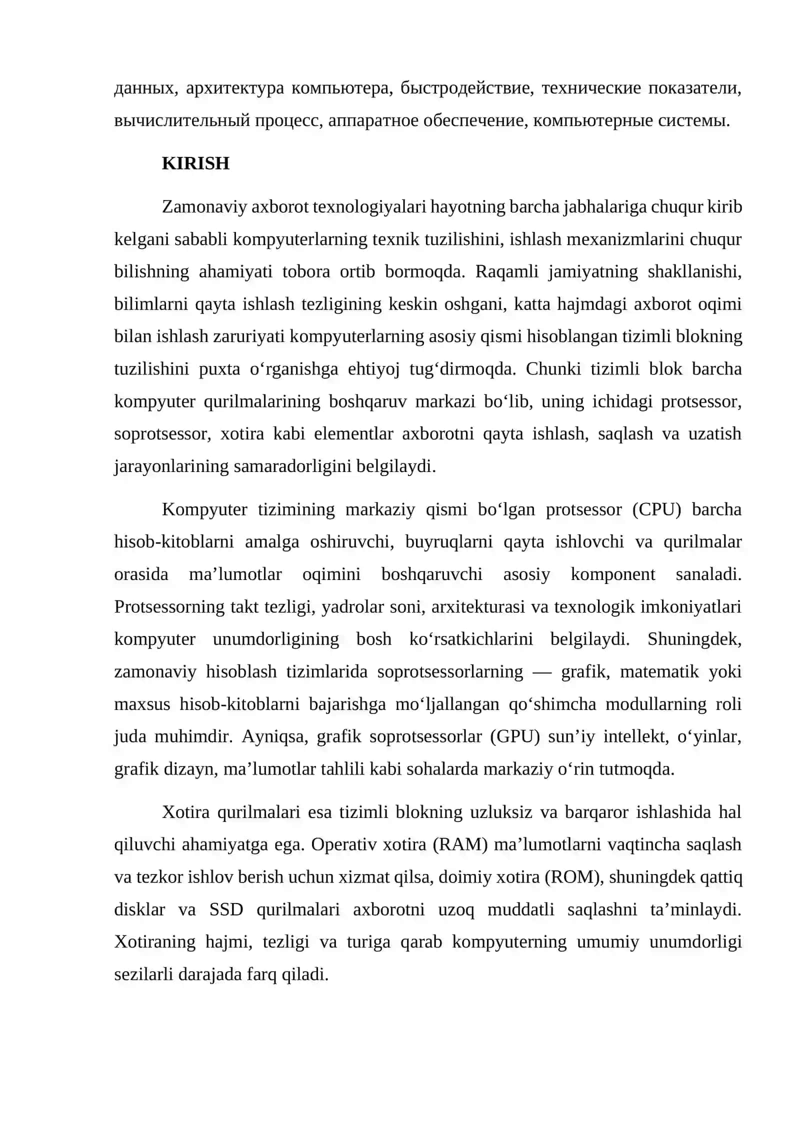 Tizimli blok va uning tarkibiy elementlari: protsessor, soprotsessor, xotira 3