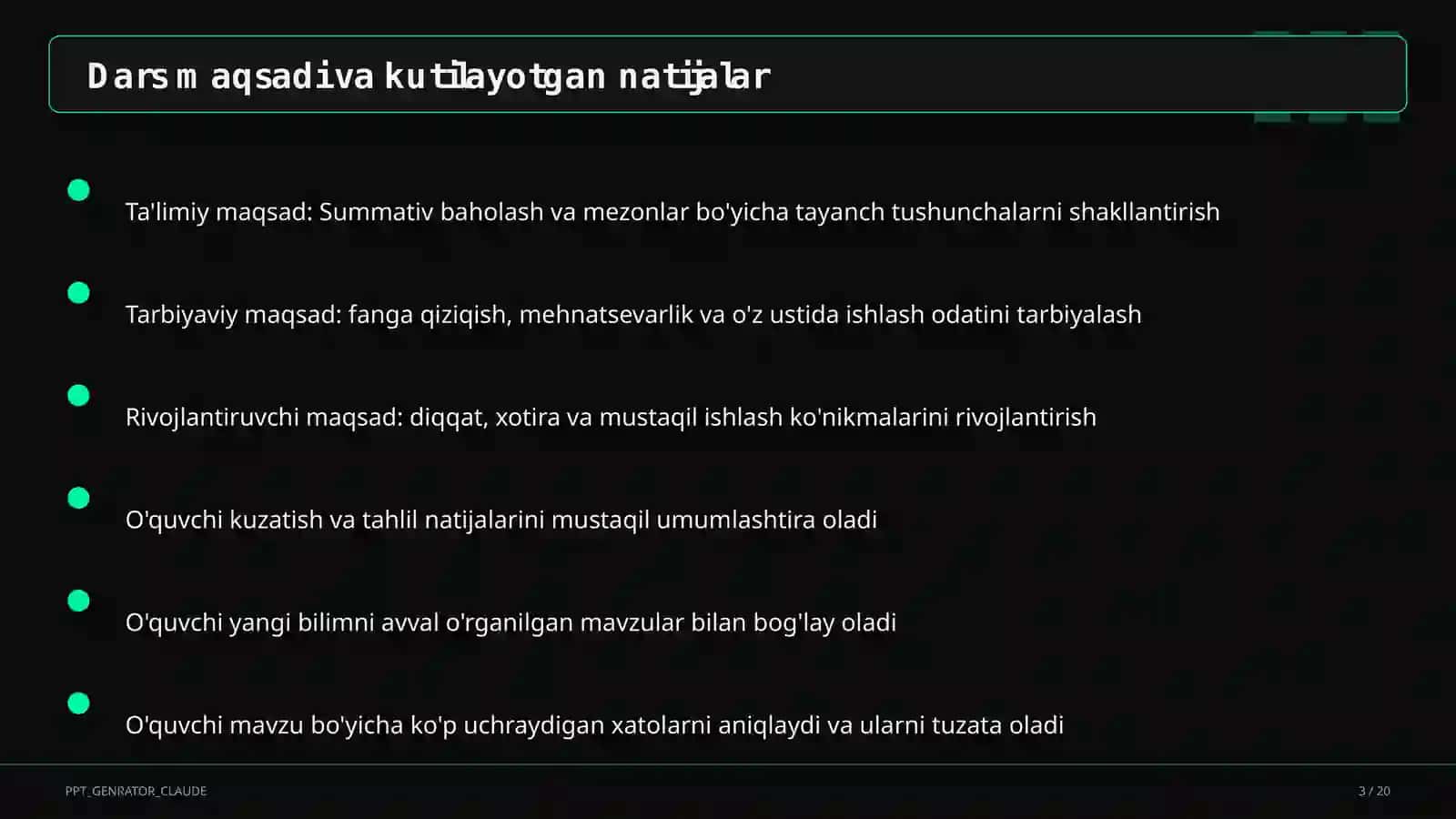 Summativ baholash va mezonlar 2