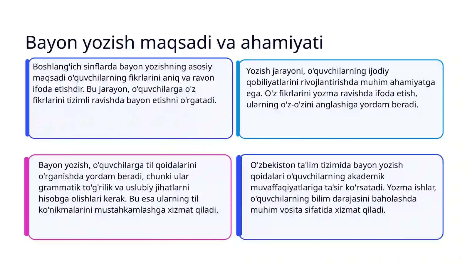 Boshlang'ich sinflarda Bayon yozish qoidalari 3