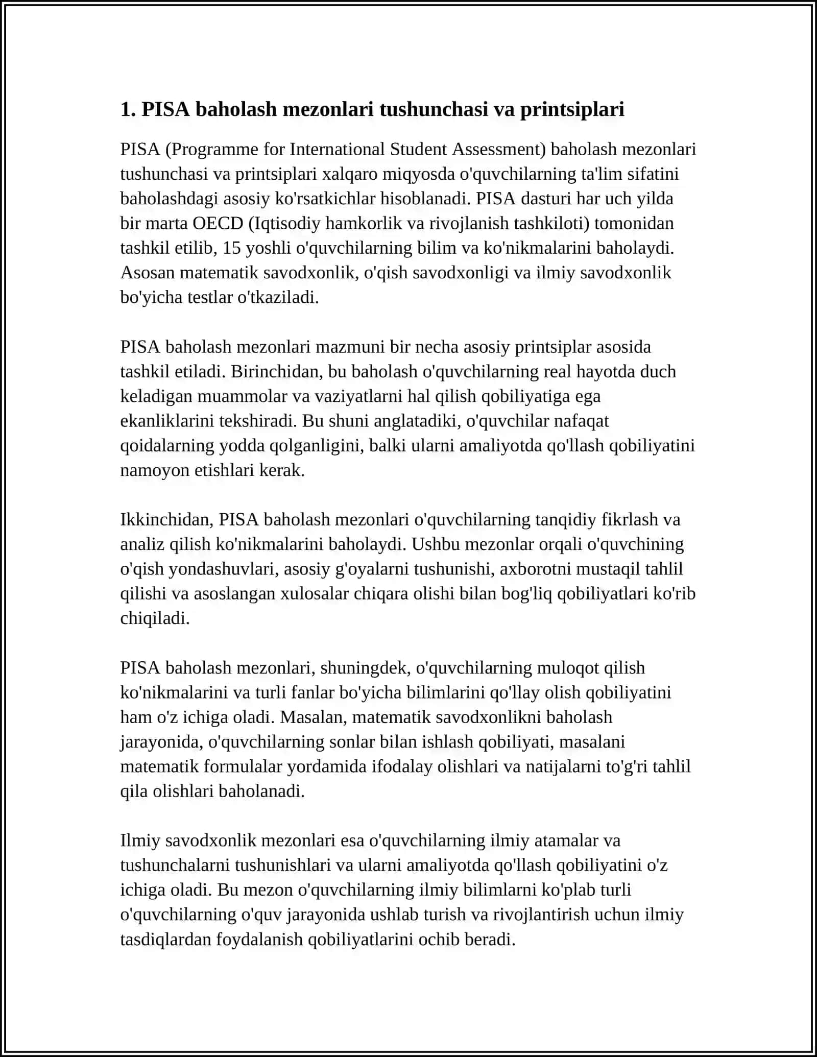 PISA BAHOLASH MEZONLARIGA MOS SAVOLLAR TUZISH 3