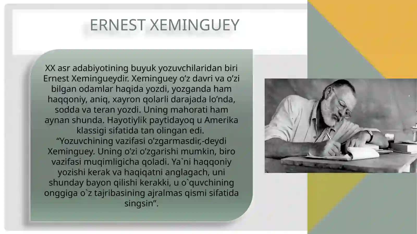 ernest xeminguey ijodida inson va borliq muammosi talqini 3