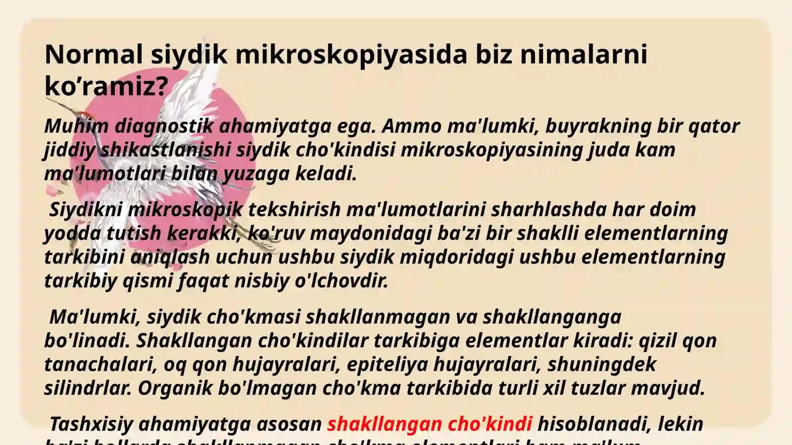 Siydik tahlillarini mikroskopik tekshirishini baholash(Kakovskovo Addiso, Nechiperenko) 3