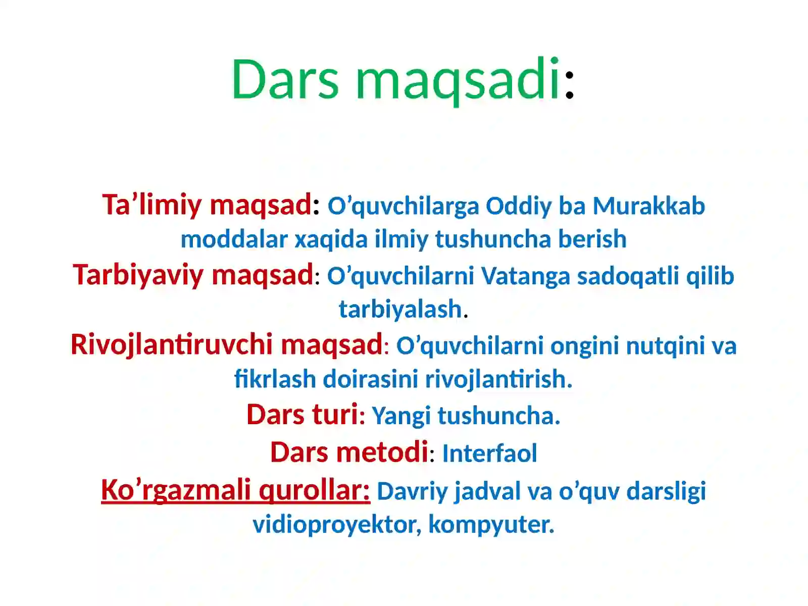 Oddiy va Murakkab Moddalar Dars Ishlanmasi 3