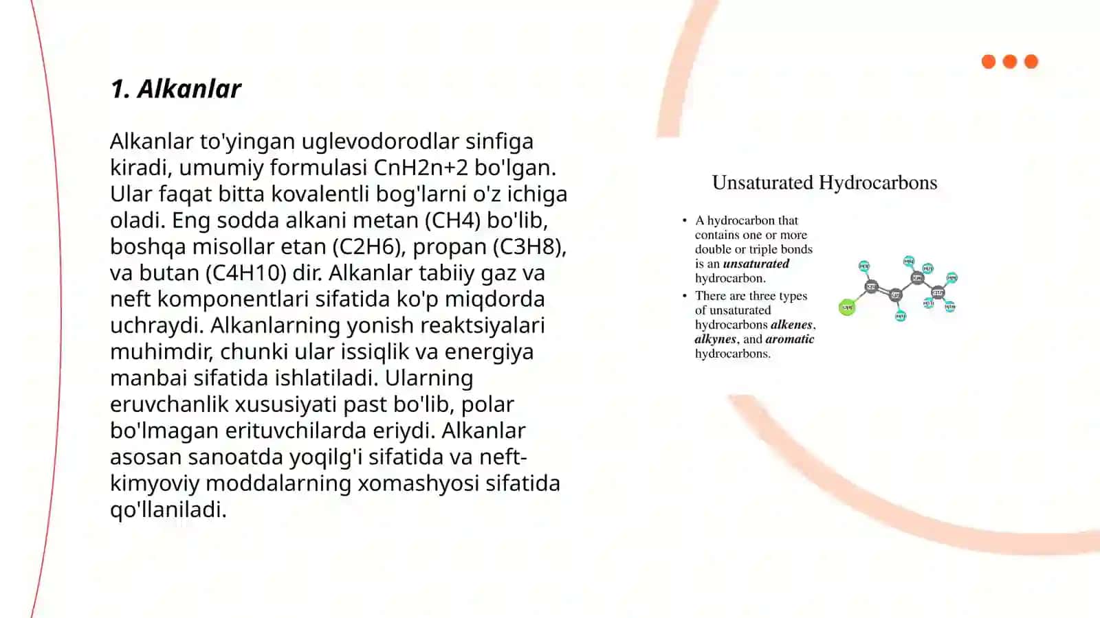 Organik birikmalarning klassifikasiyasi toʻyingan va toʻyinmagan uglevodorodlar 3