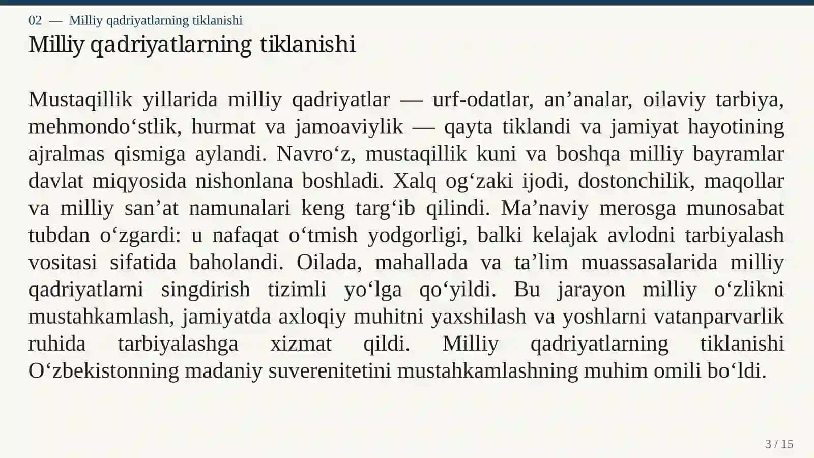 ISTIQLOL YILLARIDA MA'NAVIY VA MA'RIFIY O'ZGARISHLAR 3
