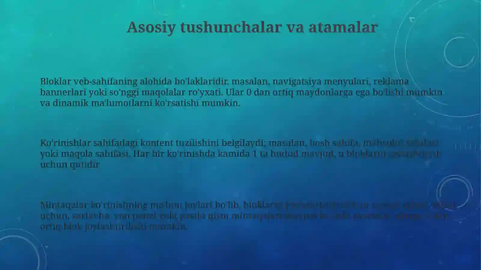 Bloklarni sahifa bo'ylab turlik o'rinishlardan o'natish 3