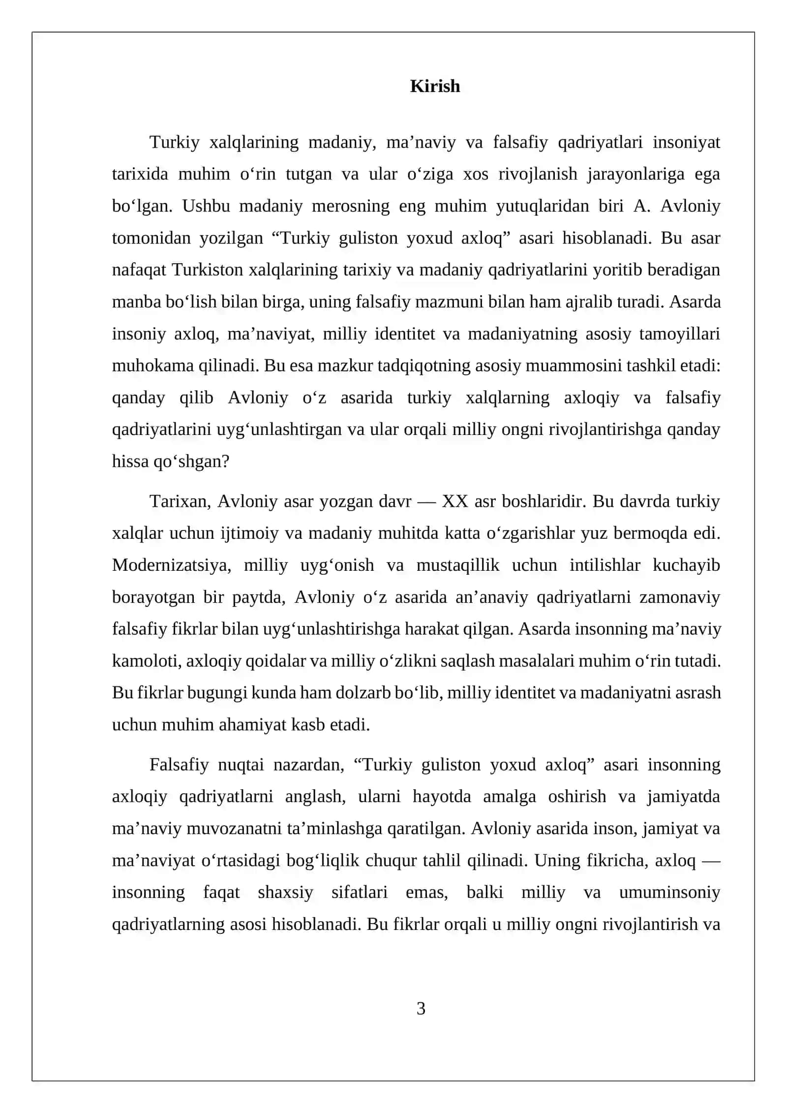 “TURKIY GULISTON YOXUD AXLOQ” ASARINING FALSAFIY TAHLILI 3