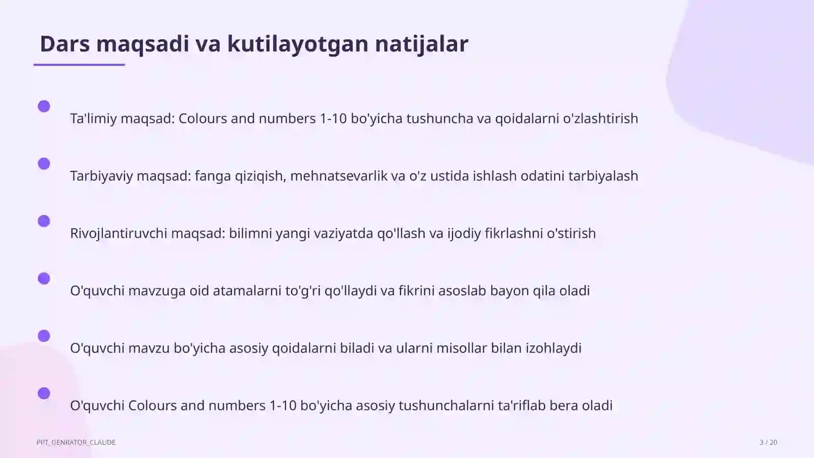 Colours and numbers 1-10 (1-sinf) 3