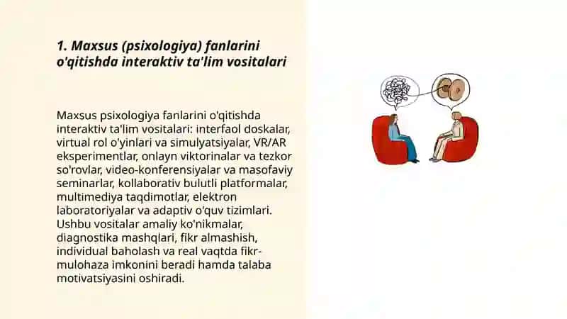 Maxsus (psixologiya) fanlarini o‘qitish jarayonida qo'llaniladigan ta`lim vositalari 3