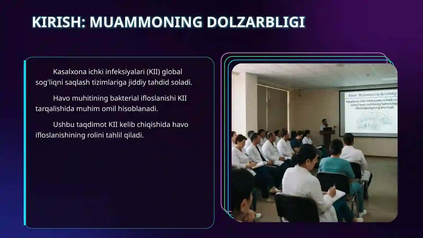 Kasalxona ichki infeksiyalarini kelib chiqishi uchun havo muhitining 3