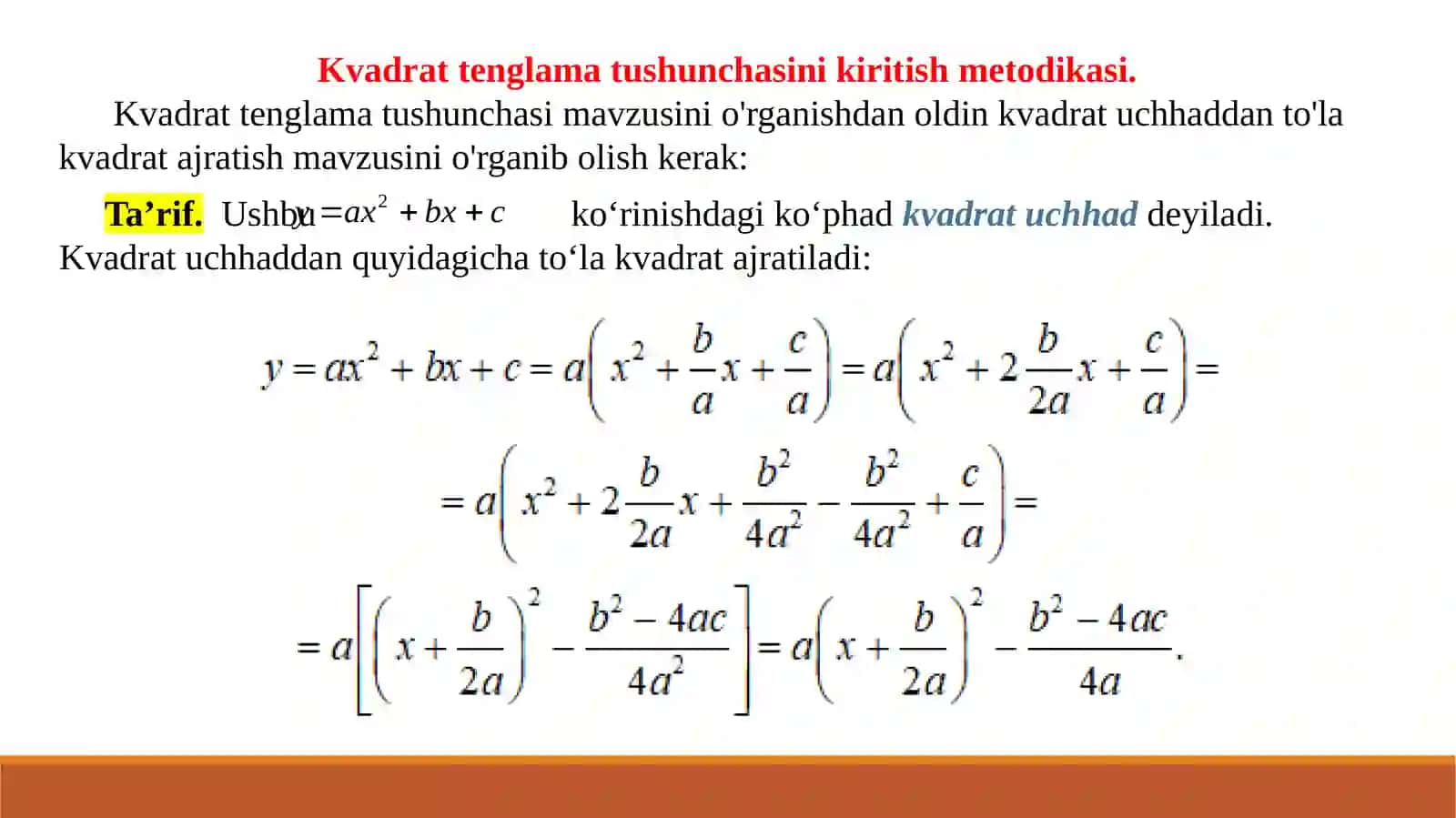 Kvadrattenglamatushunchasimavzusini o'rganish 3