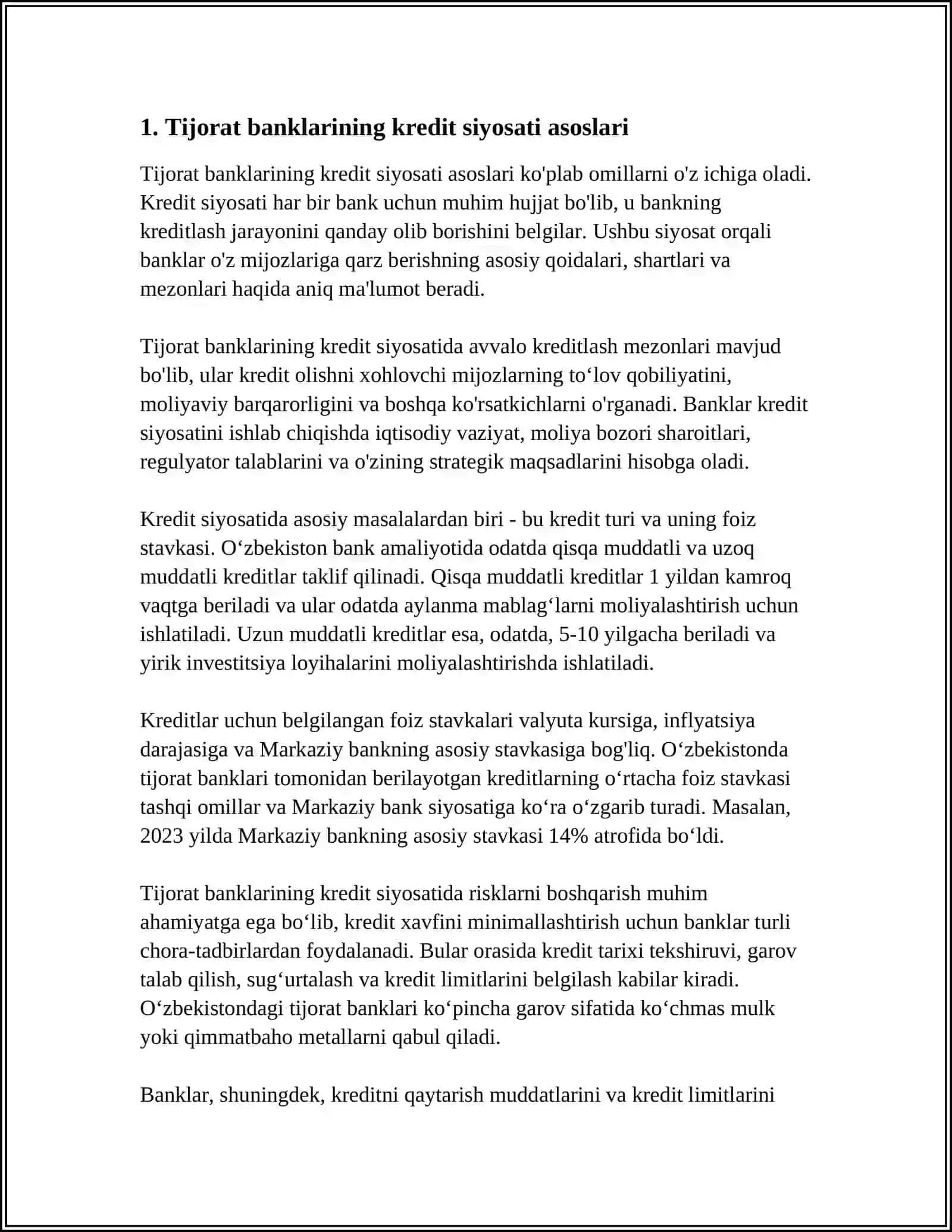 TIJORAT BANKLARINING KREDIT SIYOSATI 3
