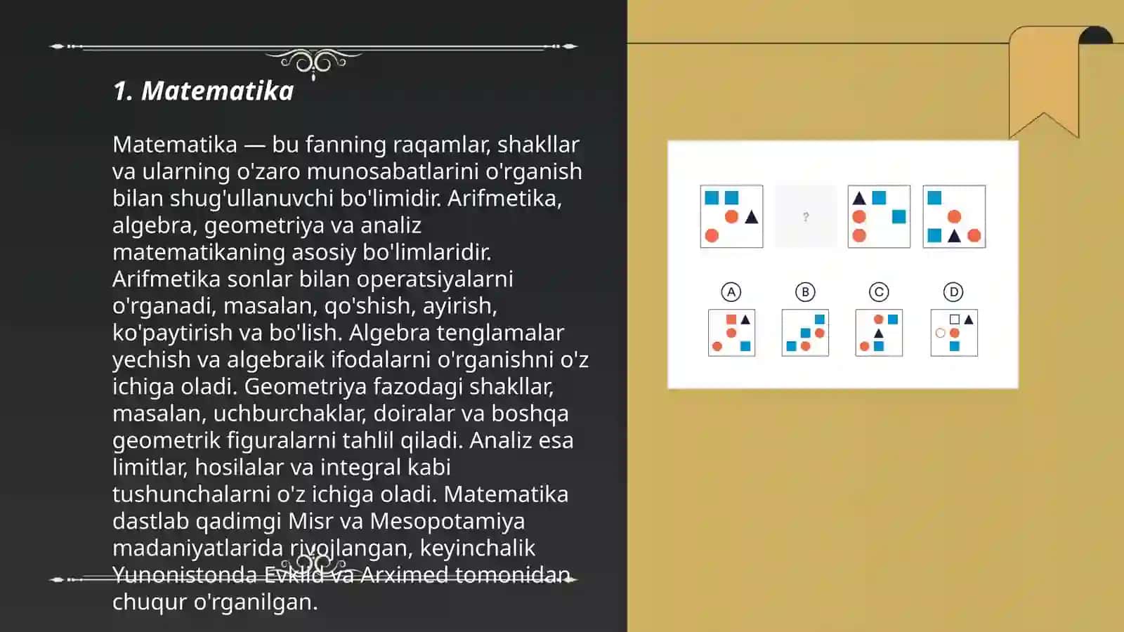 Qobiliyatni o'rganish test topshiriqlarini tanlash 3