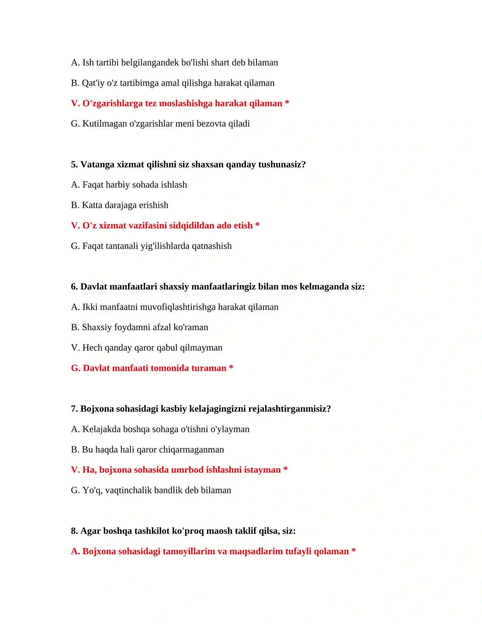Bojxona IQ test savollari PDF 3