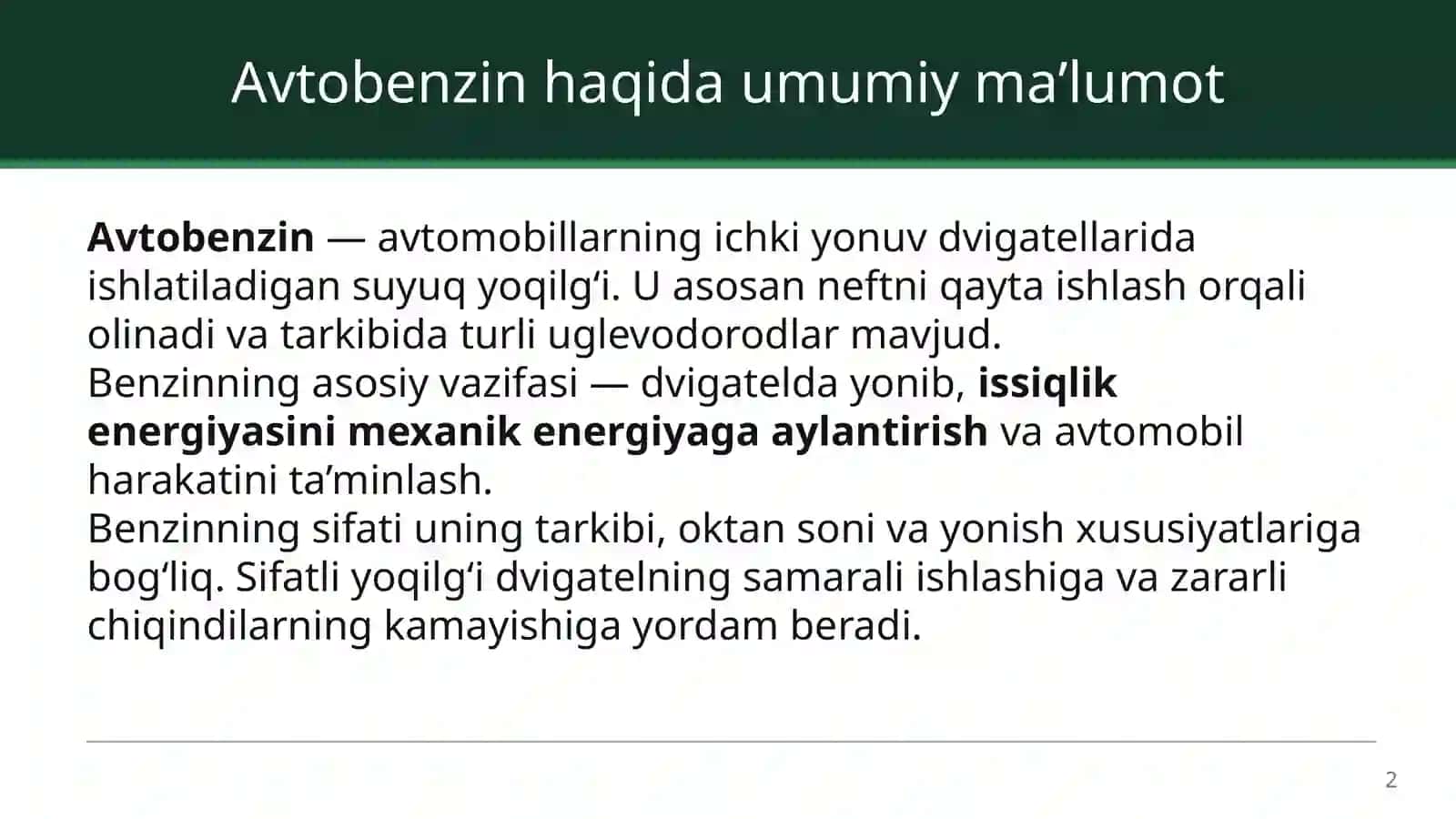 AVTOBENZINLARNING VA ULARNING DVIGATELDA YONISHINING ATROF-MUHITGA TA'SIRI 3