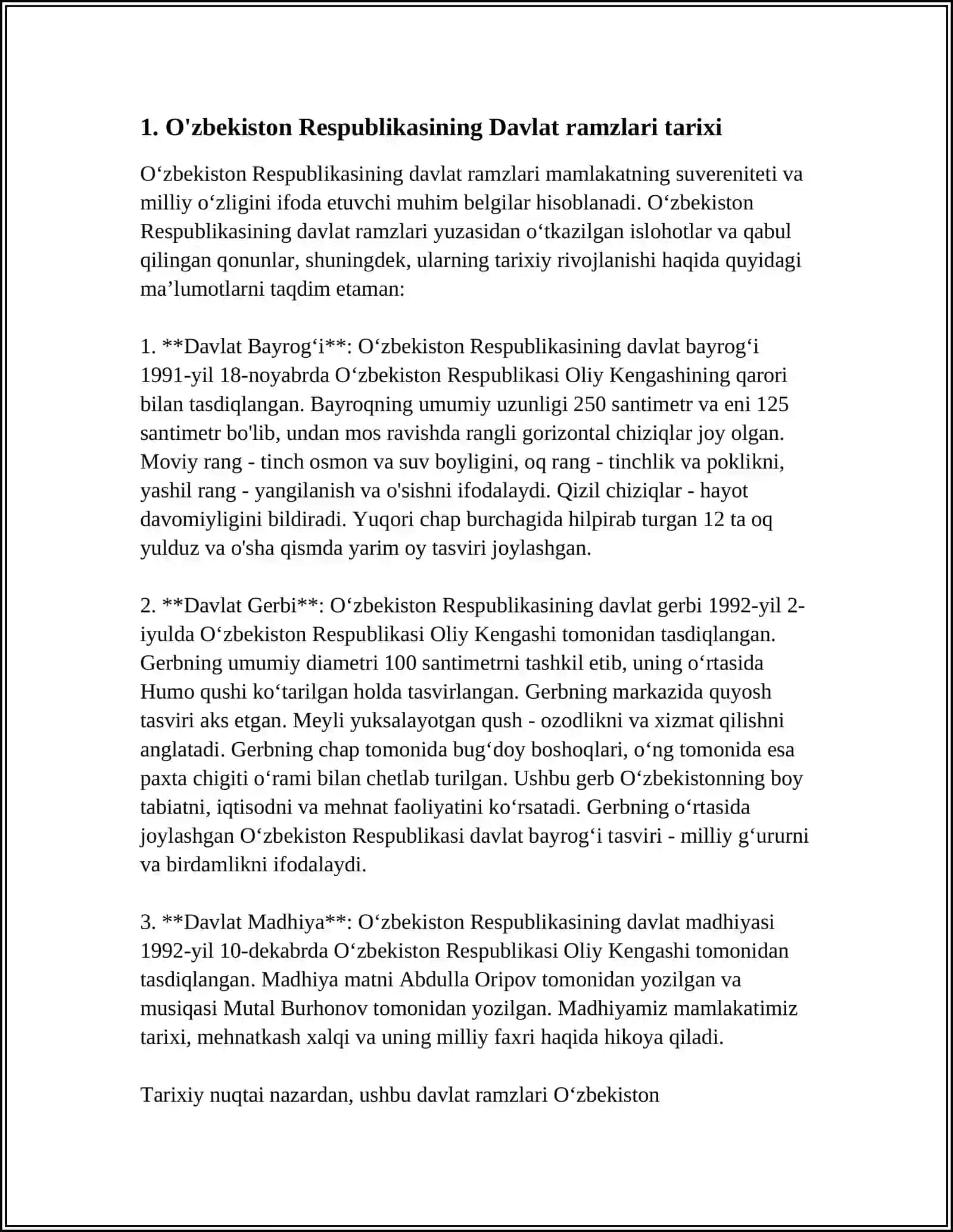 O'ZBEKISTON RESPUBLIKASI DAVLAT RAMZLARI, KONSTITUTSIYANING QABUL QILINISH TARIXIY AHAMIYATI 3