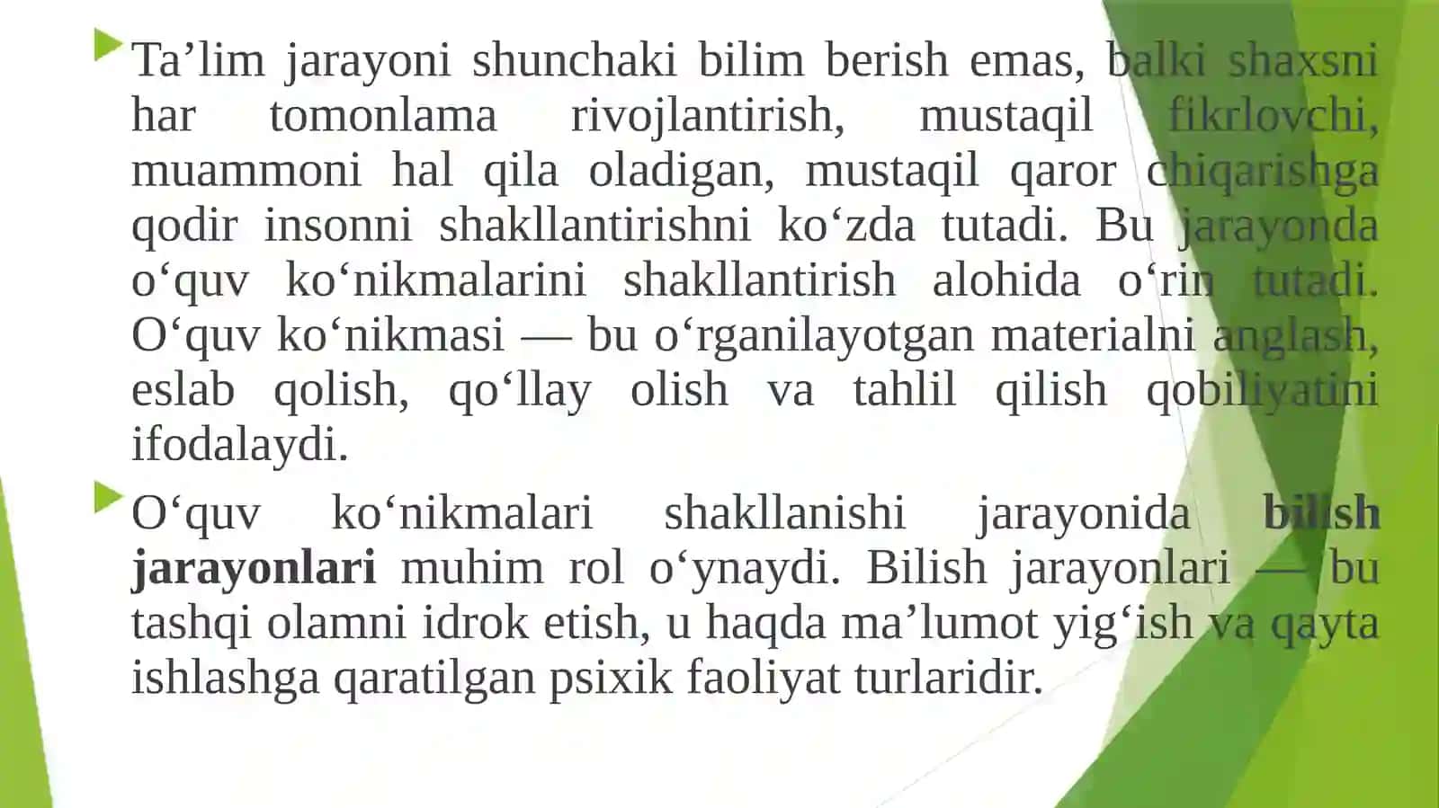 O‘quv ko‘nikmalarini shakllantirishda bilish jarayonlari 3