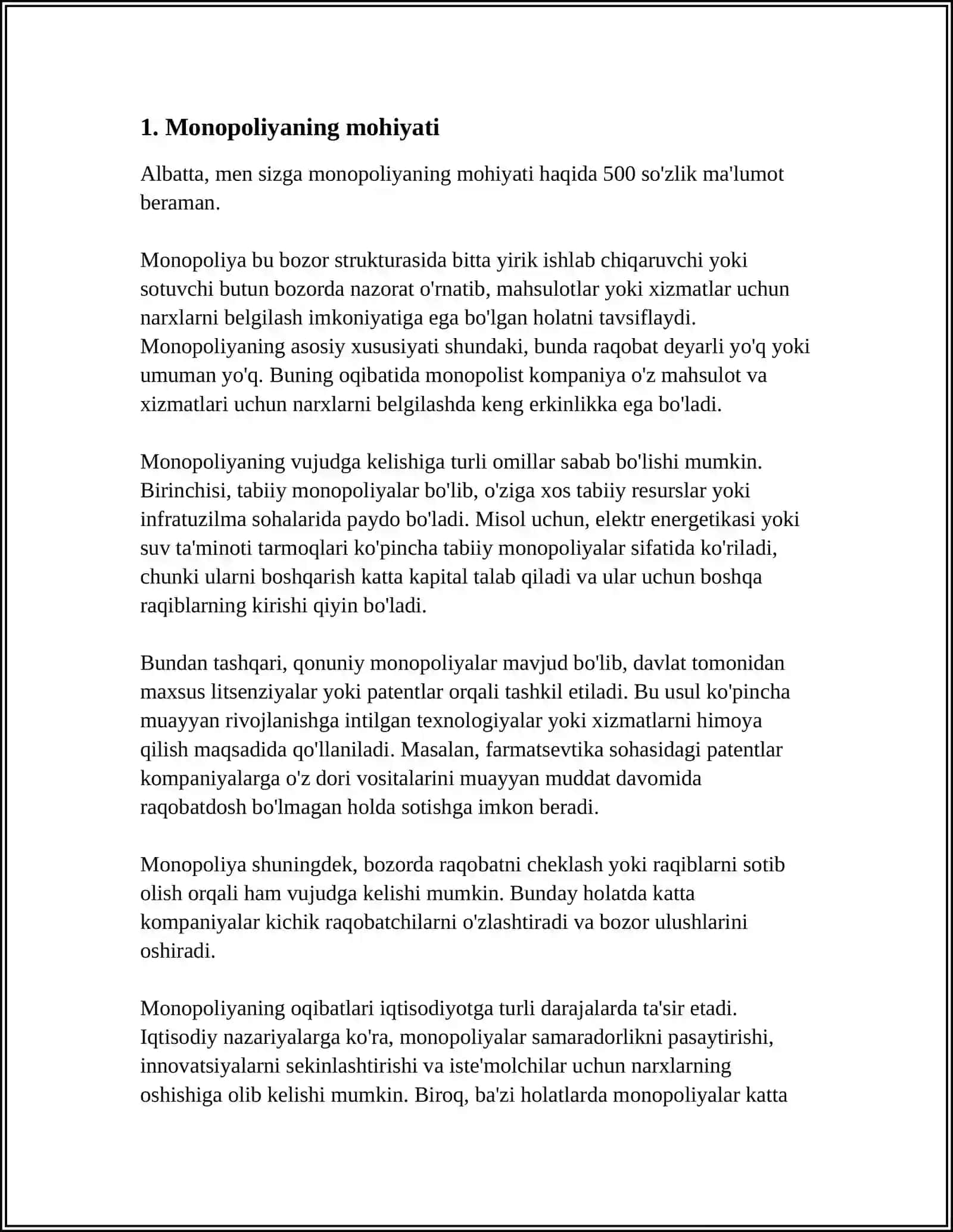 MONOPOLIYANING MOHIYATI VA UNING VUJUDGA KELISHI SABABLARI.KAPITALNING TO'PLANISHI VA MARKAZLASHUVI 3