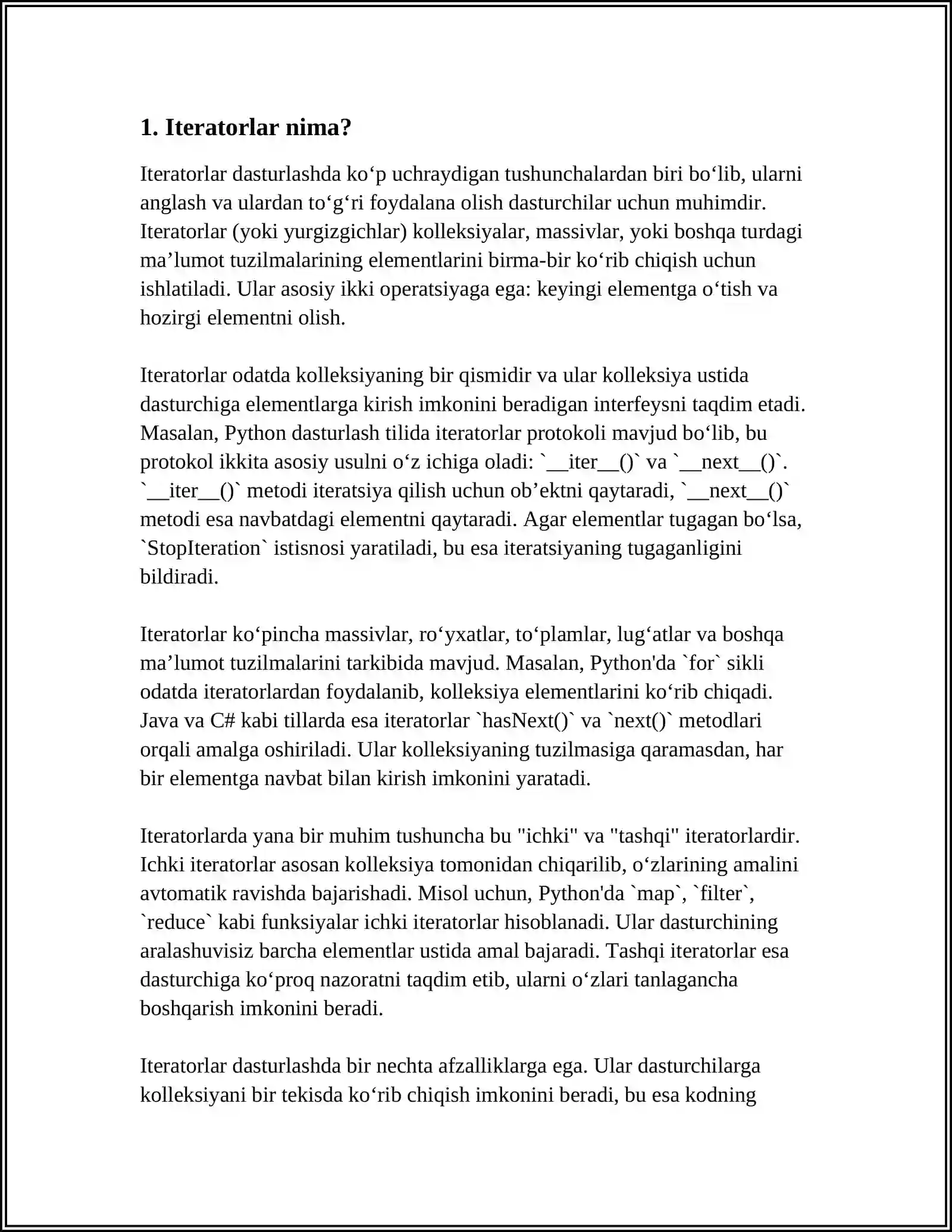 ITERATORLAR VA ULARNING TURLARI 3
