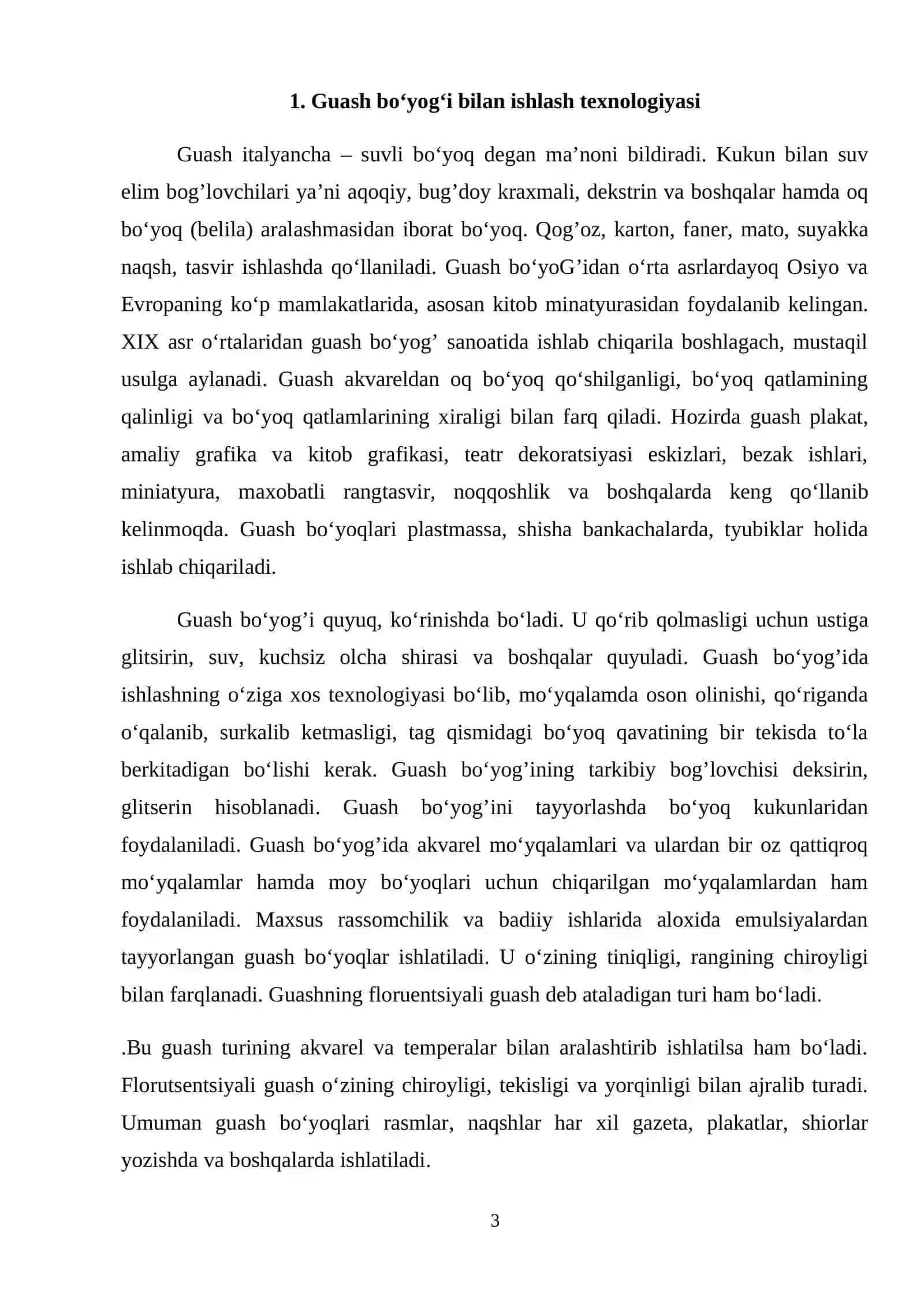Guash texnikasi va texnologiyasi haqida. Mustaqil ish 3