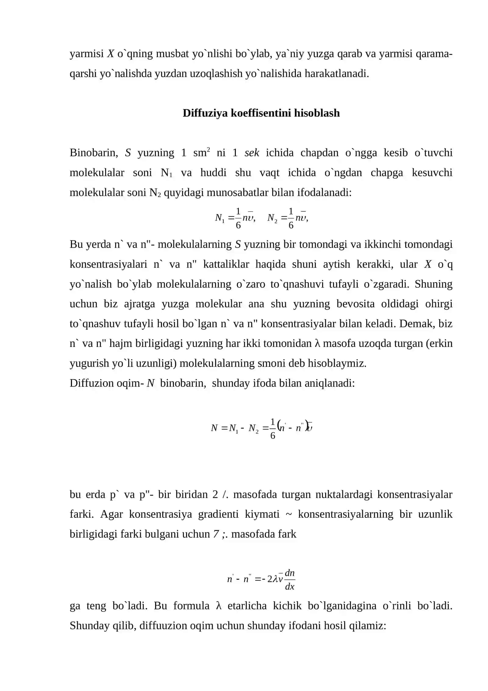 Stasionar diffuziya. Diffuziya koeffisientini hisoblash 3