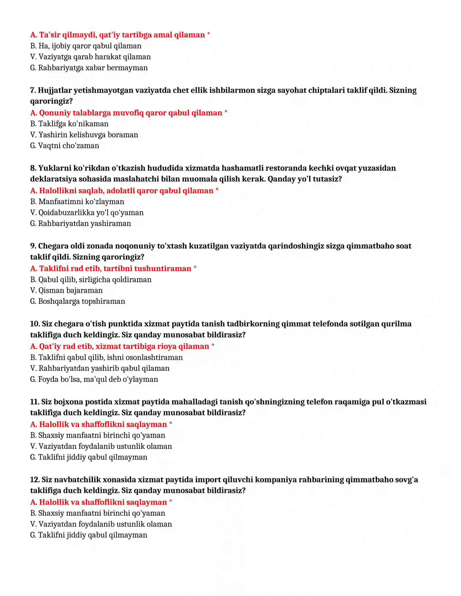 BOJXONA AKADEMIYASI - TEST SAVOLLARI (№ 51) 3