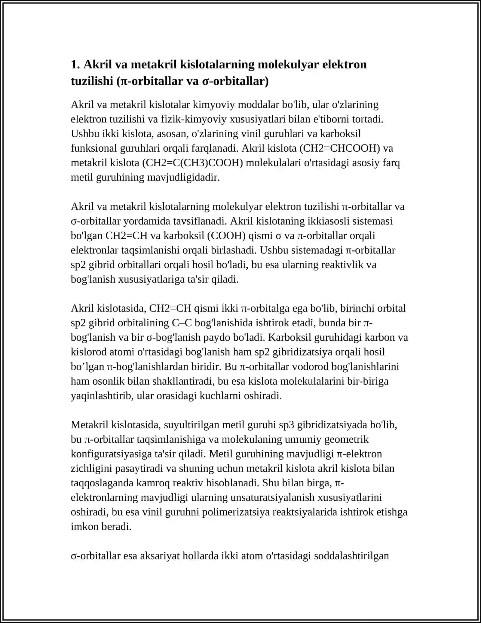 AKRIL VA METAKRIL KISLOTALARNING ELEKTRON TUZILISHI FIZIK VA KIMYOVIY XOSSALARI 3