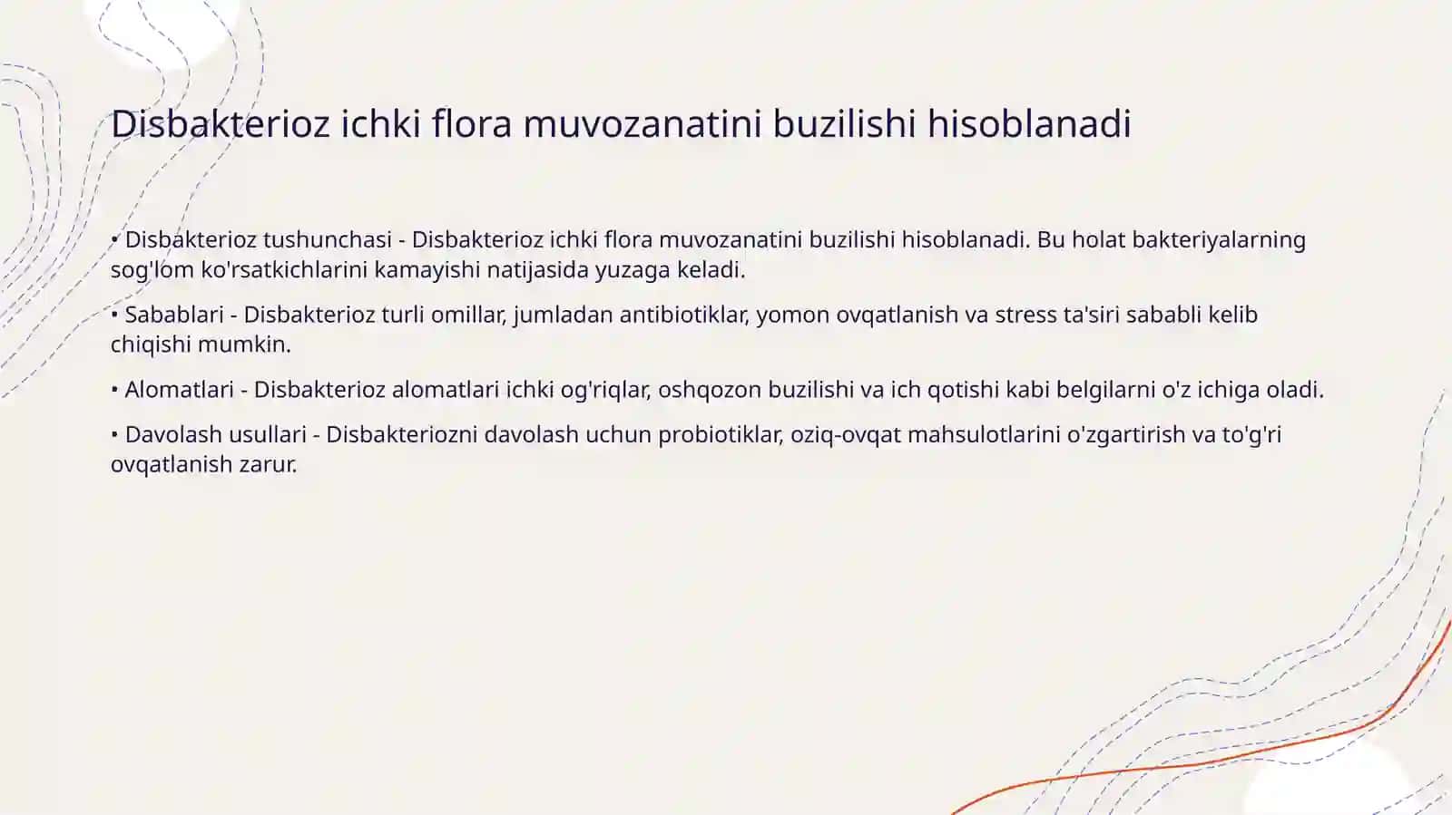 Disbakterioz, disbioz kelib chigishida qatnashuvchi omillar. Disbakterioz, disbiozlarga bakteriologik tashxis qo'yish usullari. Disbakteriozda qo'llaniluvchi probiotiklar 3