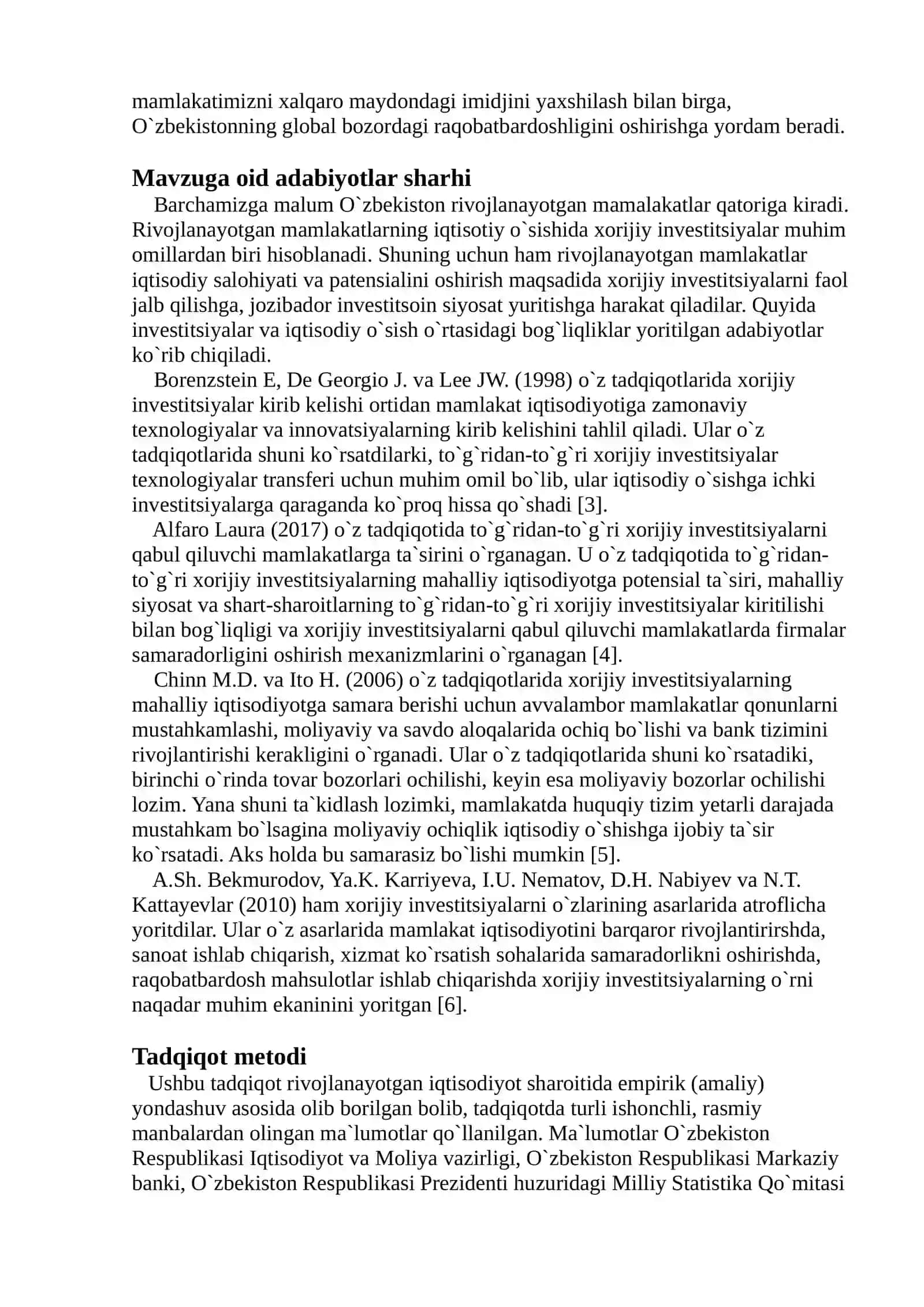 O`ZBEEKISTONDA XORIJIY INVESTITSIYALARNING IQTISODIY O`SISHGA TA`SIRI 3