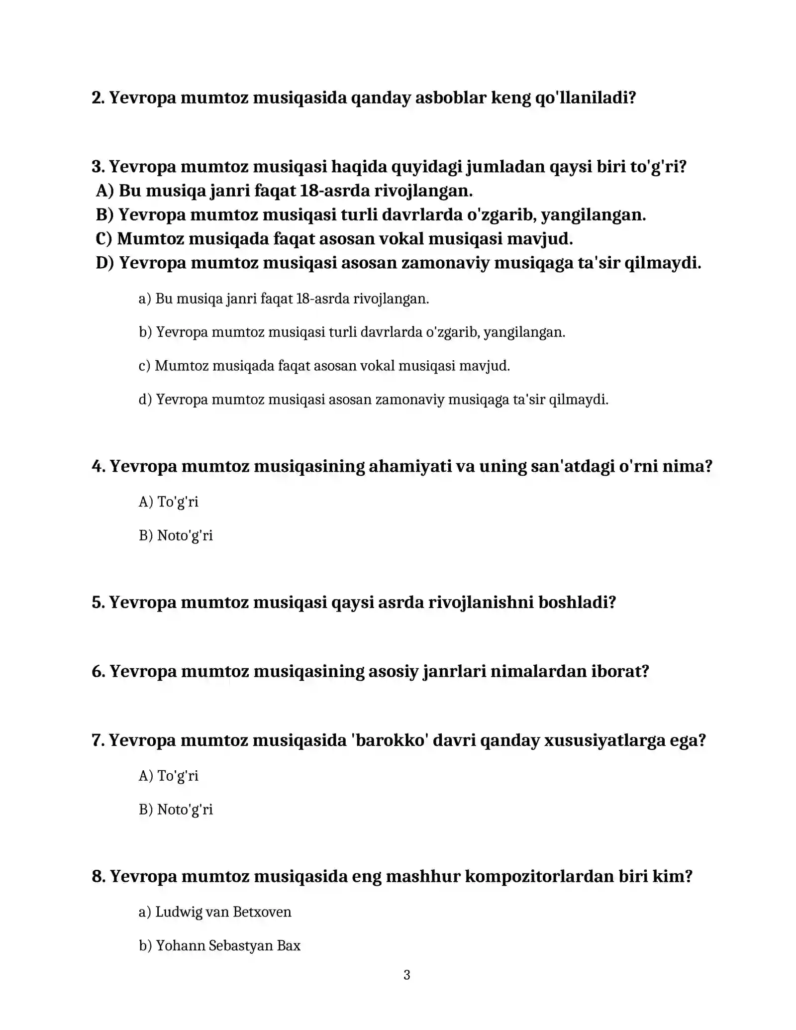 Yevropa mumtoz musiqasi 6 sinf musiqa 3