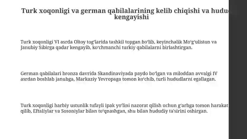 Turk xoqonligi va German qabilalari solishtirish va qanday paydo bolgani 3