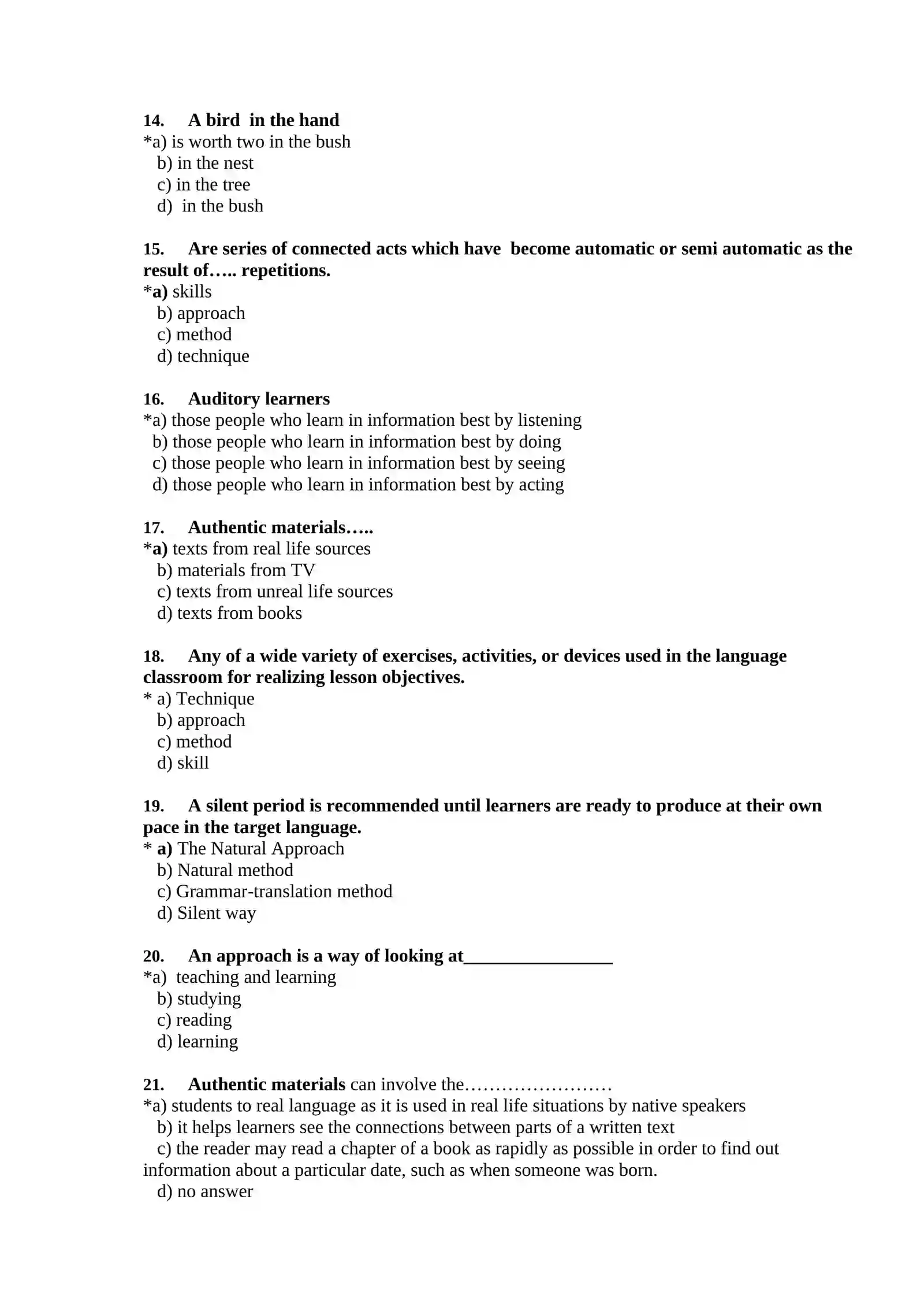 Xorijiy (ingliz) tili o`qituvchilari malaka oshirish ta`lim yo`nalishi bitiruvchilarining tayyorgarligi hamda kompetentligini aniqlash uchun tuzilgan test savolnomalari 3