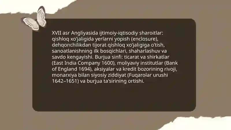 XVII asrda Angliya va burjua inqilobini oʻrganish 3