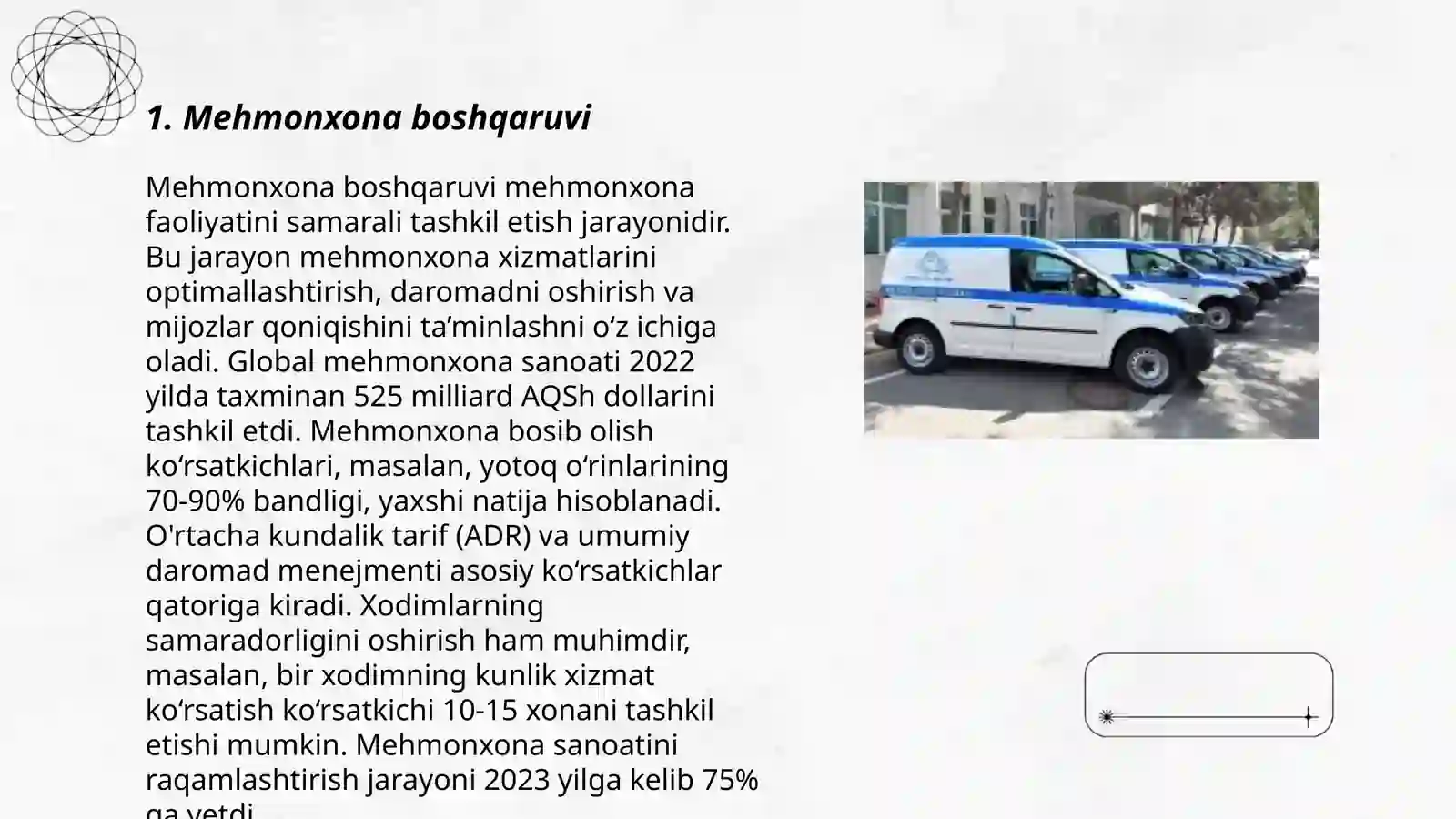 Turizm faoliyatini amalga oshirish mehmonxona sohasida 3