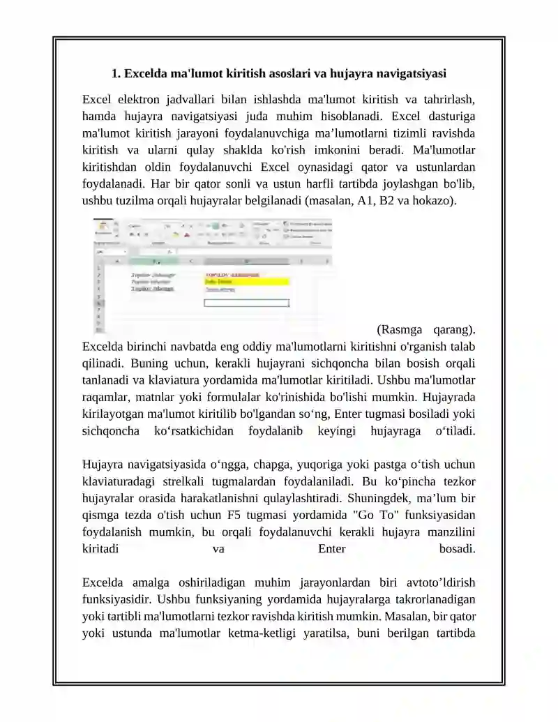 EXCEL ELEKTRON JADVALLAR BILAN ISHLASH 3