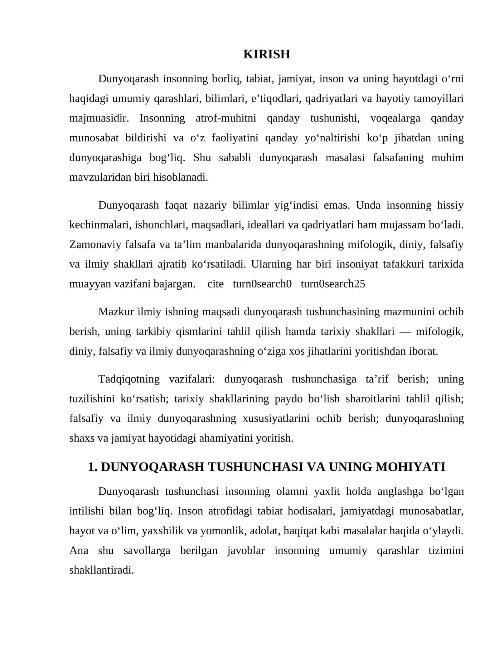 : “Dunyoqarash tushunchasi, uning tuzilishi va tarixiy shakllari”. 3