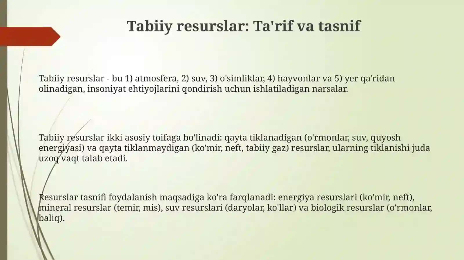 Tabiiy resurslar: Ta'rif va tasnif 3