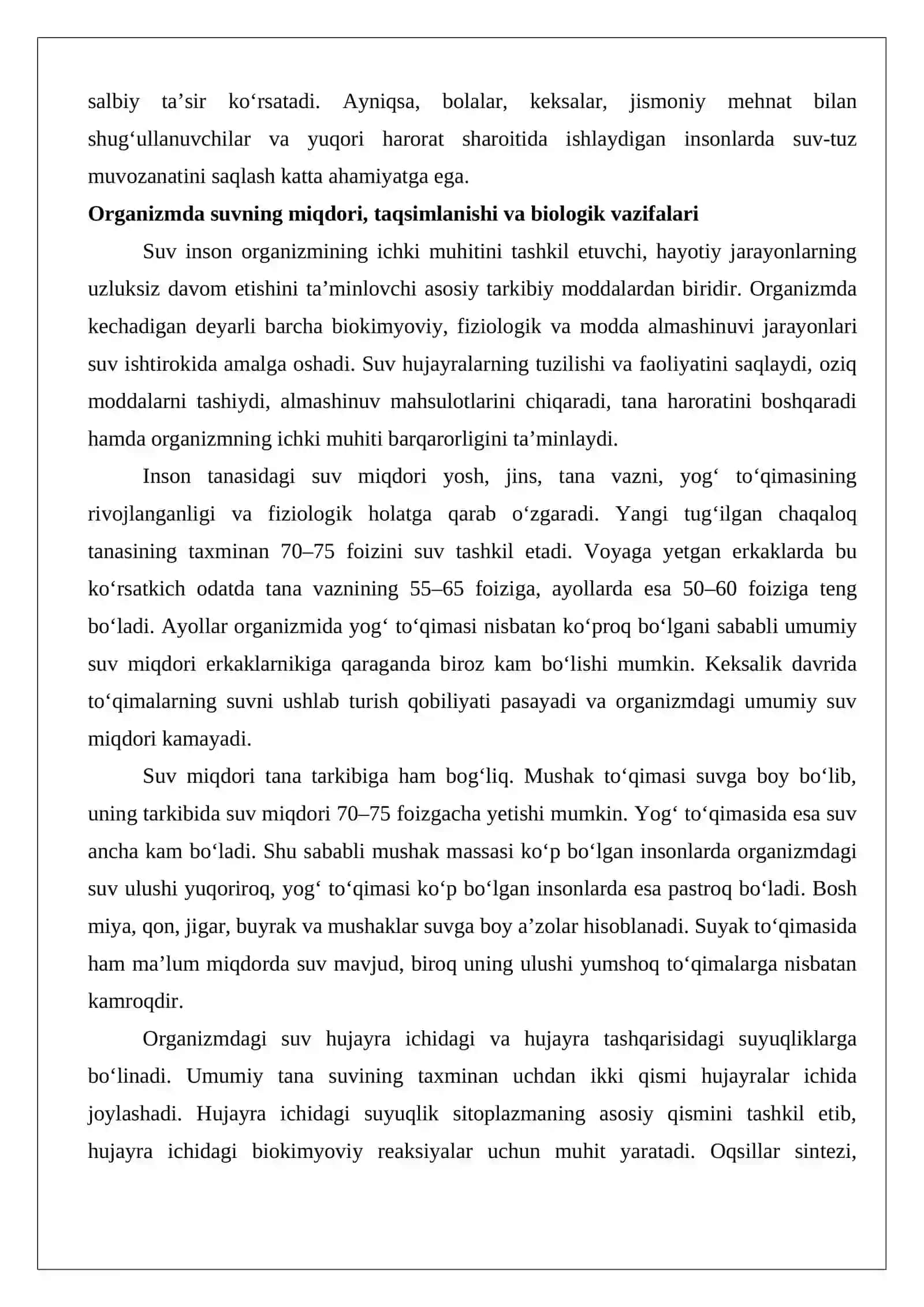 Suv va tuz almashinuvi, uning organizm hayot faoliyati va rivojlanishidagi ahamiyati 3