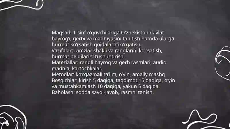 "Tarbiya jarayonida davlat ramzlaridan foydalanish" dars ishlanmasi 3