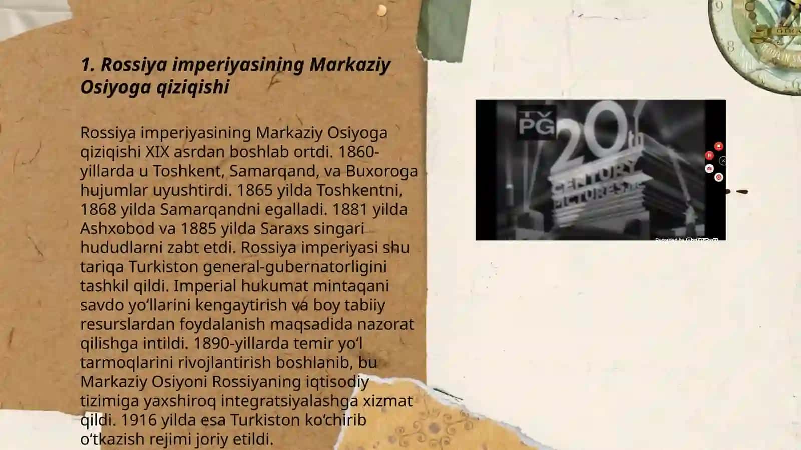 Rossiya imperiyasining Oʻrta Osiyoga yurishi va Turkiston general- gubernatorligining tashkil topishi 3