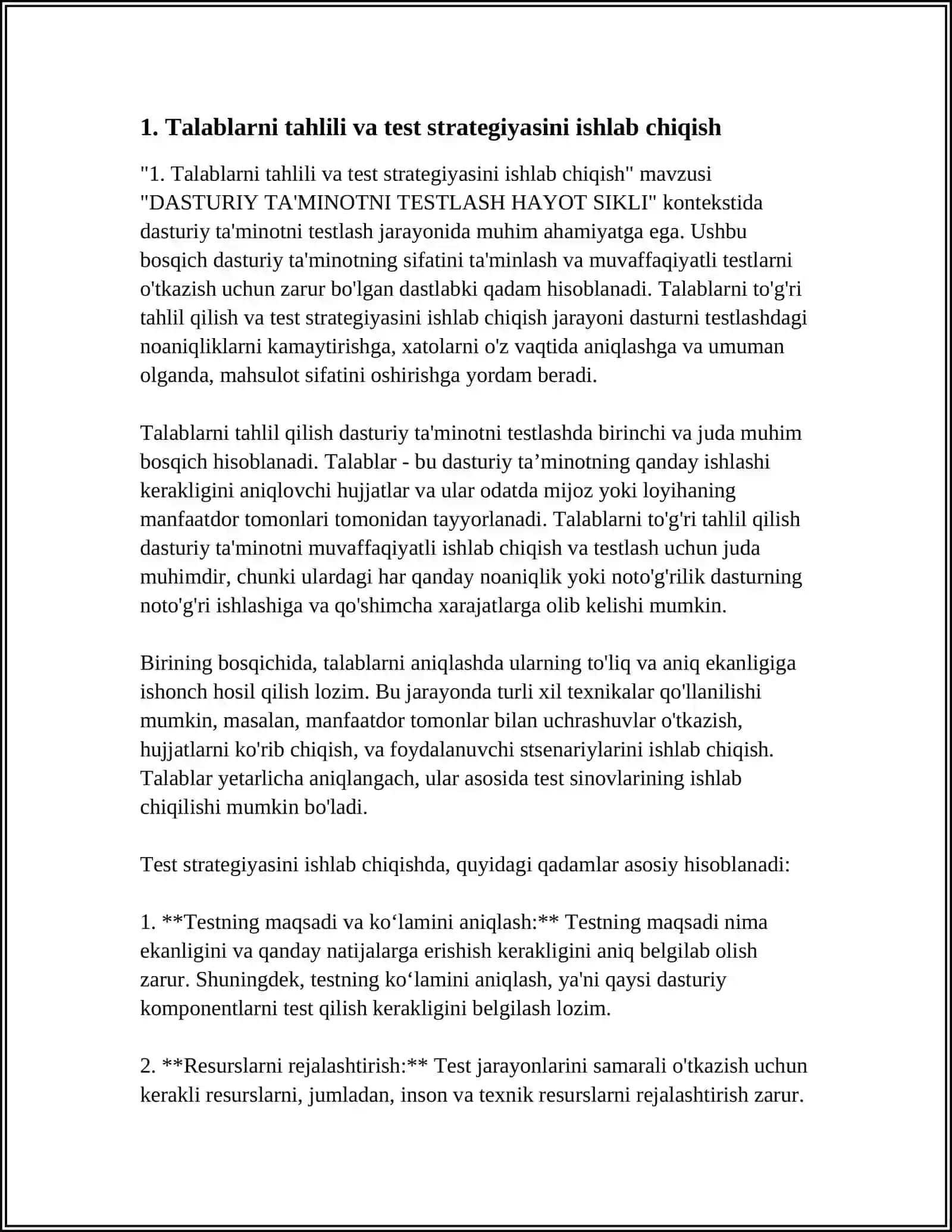 DASTURIY TA'MINOTNI TESTLASH HAYOT SIKLI 3