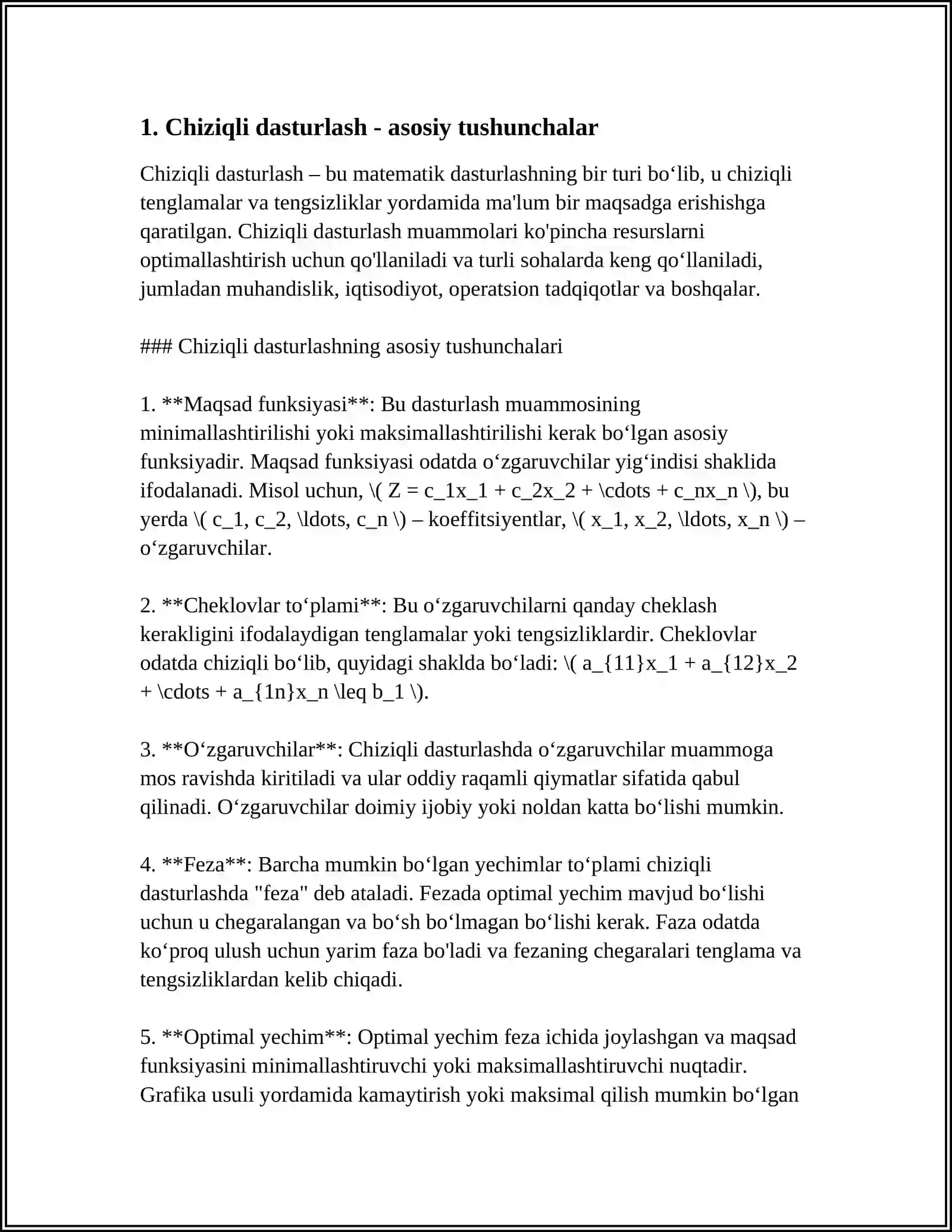 CHIZIQLI PROGRAMMALASHTIRISH MASALASI GRAFIK USULI 3
