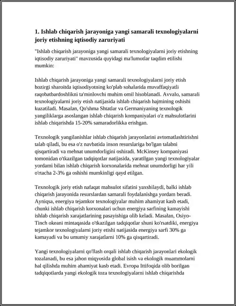 ISHLAB CHIQARISH JARAYONIGA YANGI, SAMARALI TEXNOLOGIYALARNI TADBIQ ETISH ZARURIYATI VA IQTIQBOLLARI 3
