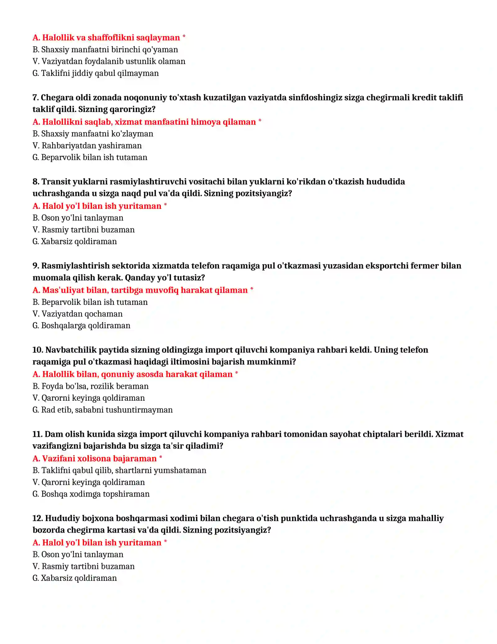 BOJXONA SUHBAT SAVOLLARI VA JAVOBLARI 3